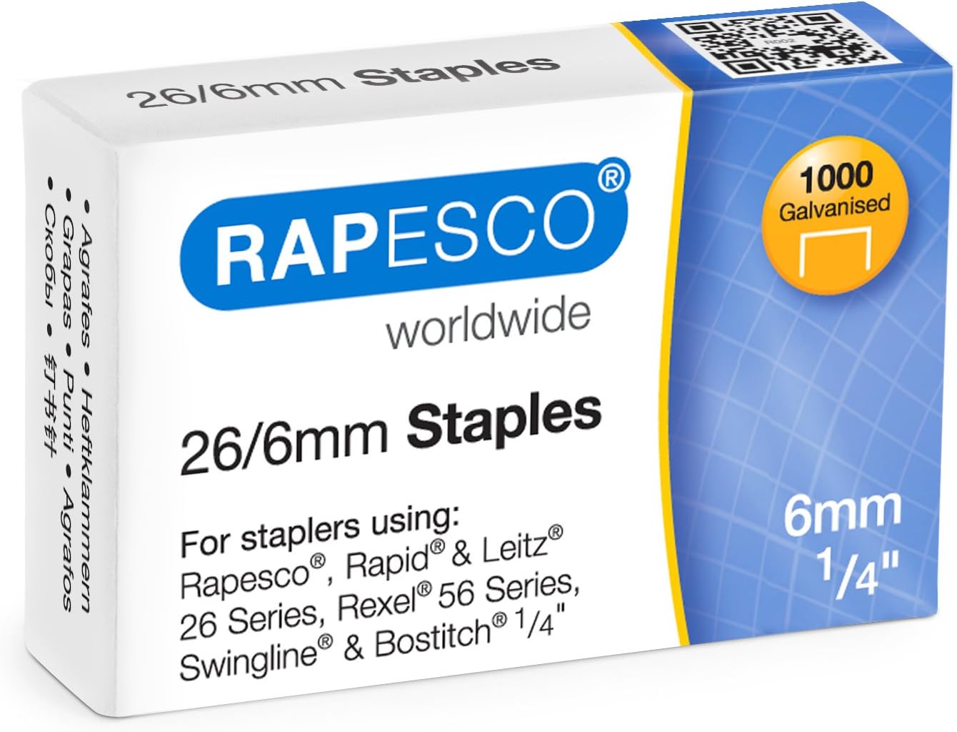 Rapesco S11661Z3 26/6mm (No.56) Galvanised Staples, Box of 1000
