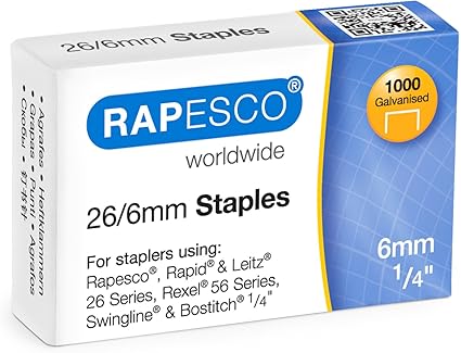 Rapesco S11661Z3 26/6mm (No.56) Galvanised Staples, Box of 1000