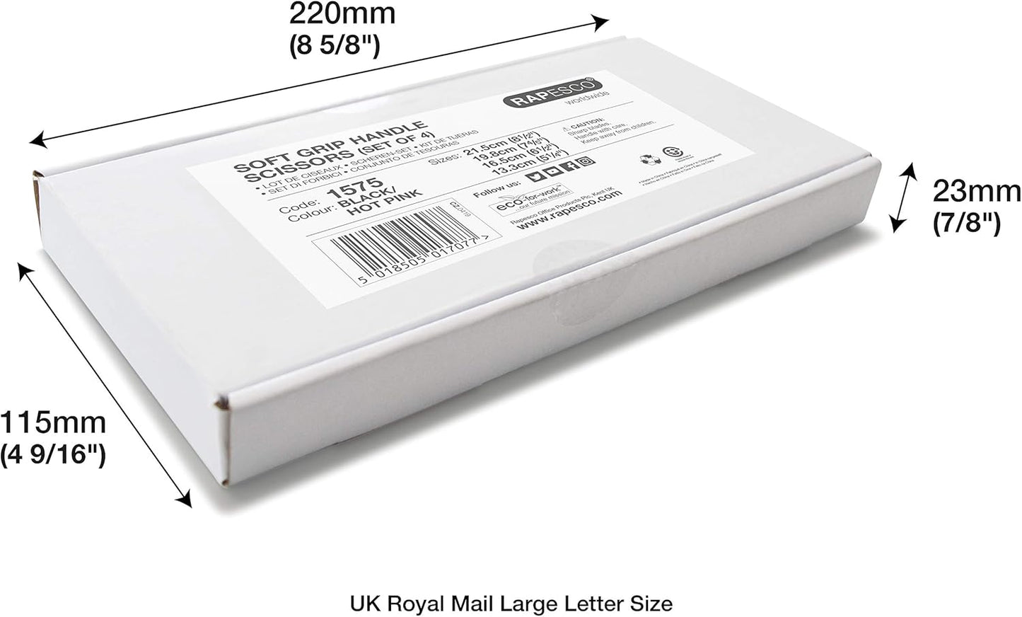 Rapesco 1575 Soft Grip Handle Scissors, Black/Hot Pink, Set of 4