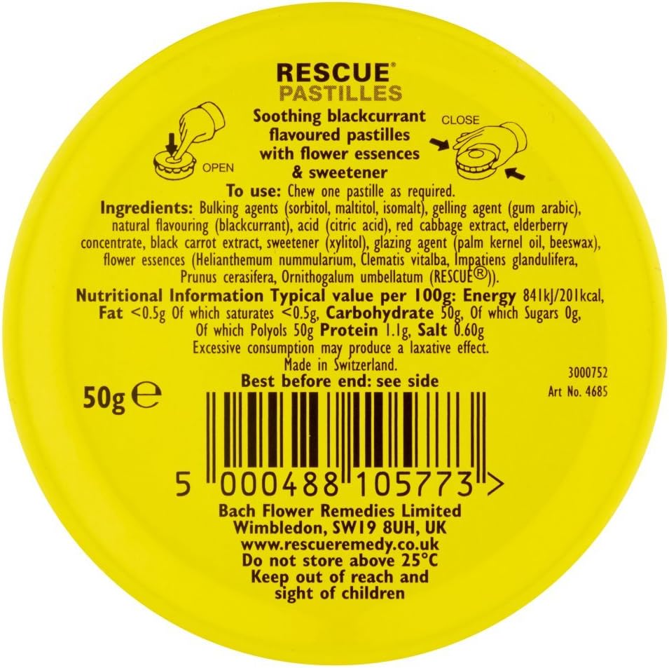 Rescue Remedy Pastilles (Blackcurrant), Soothing Emotional Wellness Pastilles, Travel Size On The Go Calming Pastilles, Alcohol-Free, Sugar Free, Natural Flower Essences