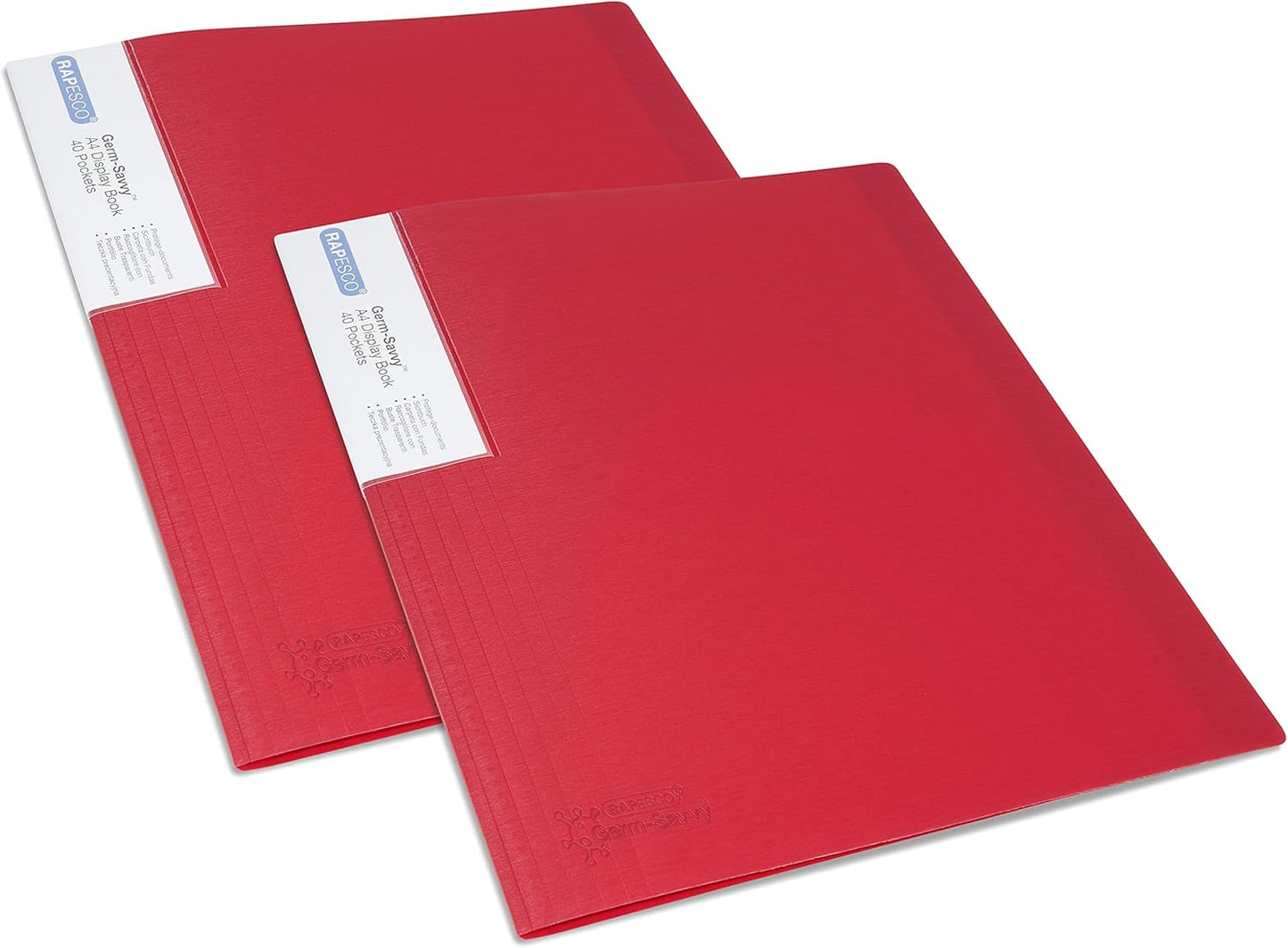 Rapesco 1676 Presentation Folder with Antibacterial Protection, 40 Pockets, A4, Red, Pack of 2