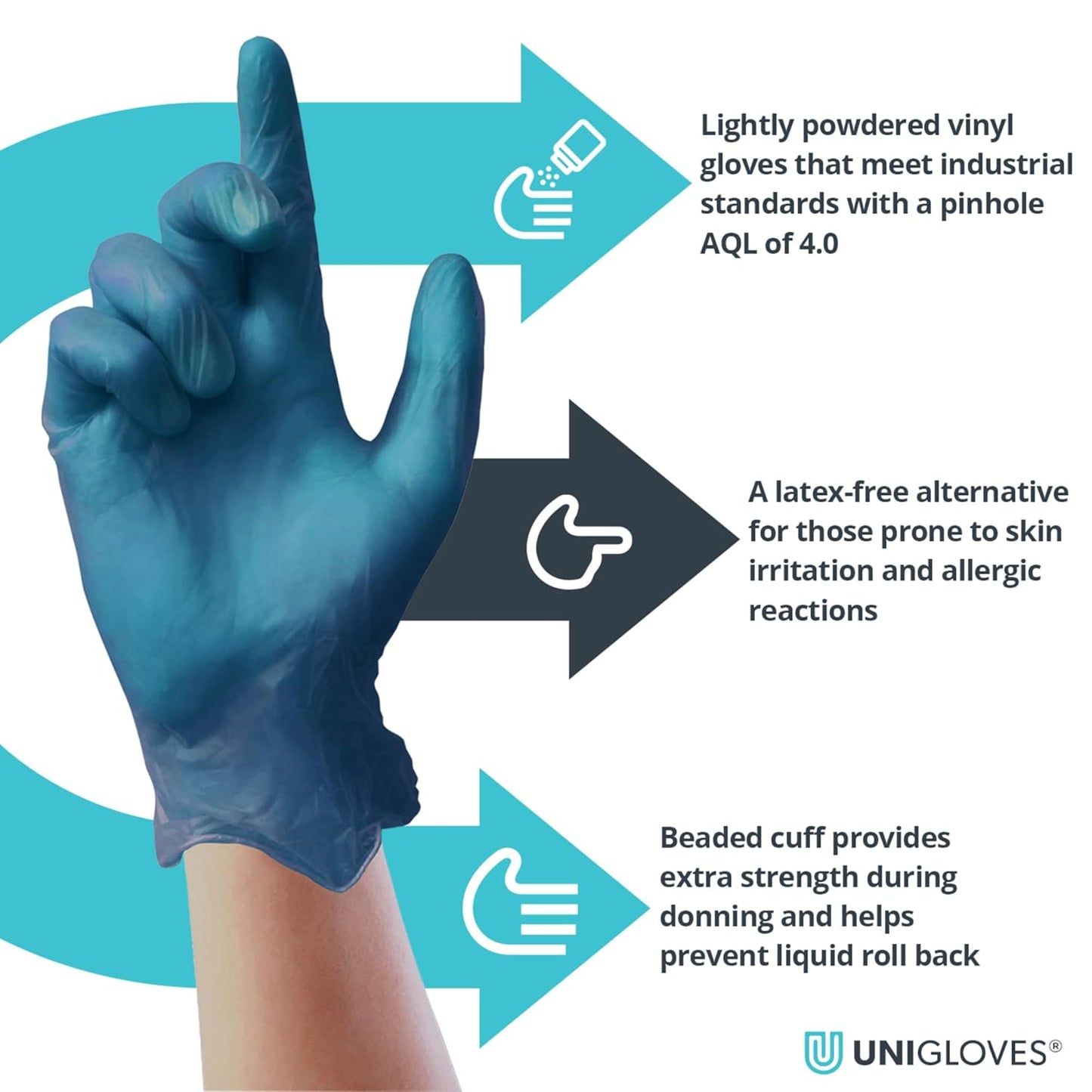 Unigloves Unicare Blue Vinyl Single Use Gloves - Multipurpose, Lightly Powdered, Latex Free, Disposable Gloves - Box of 100 Gloves, Blue, Small (GS0092)