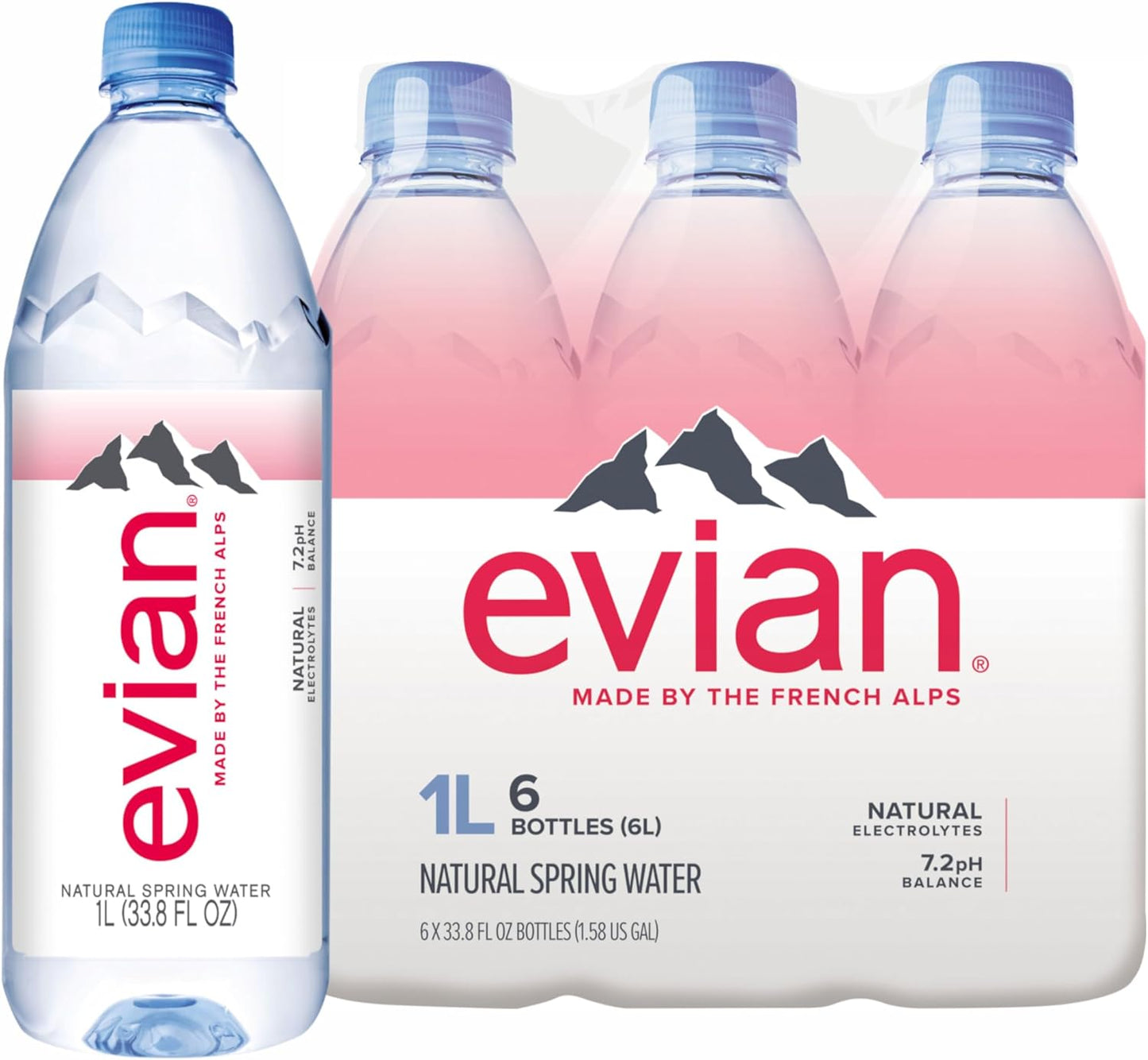 Evian Natural Spring Water, 1.0 Litre, 1000ml, 6-Count