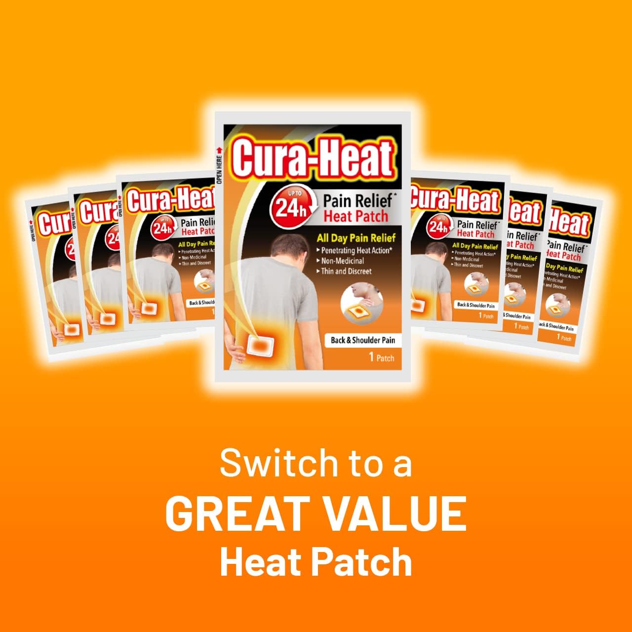 Cura-Heat Back and Shoulder Pain Heat Patch | 7 Patches | Targeted Pain Relief | Pain Relief up to 24h | Penetrating Heat Action