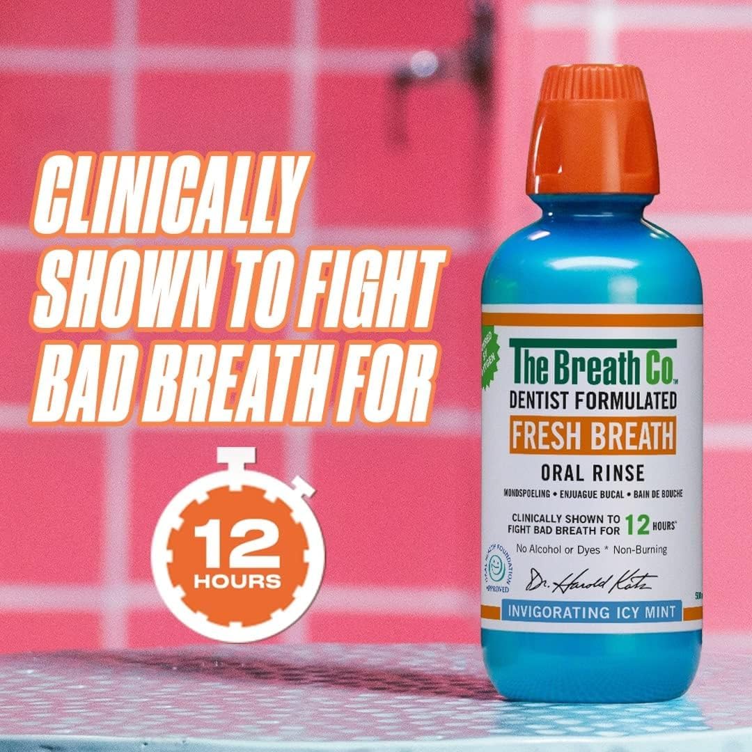 The Breath Co. Alcohol Free Mouthwash. Dentist Formulated Oral Rinse for 12 Hours of Fresh Breath, Icy Mint Flavour, 500 ml