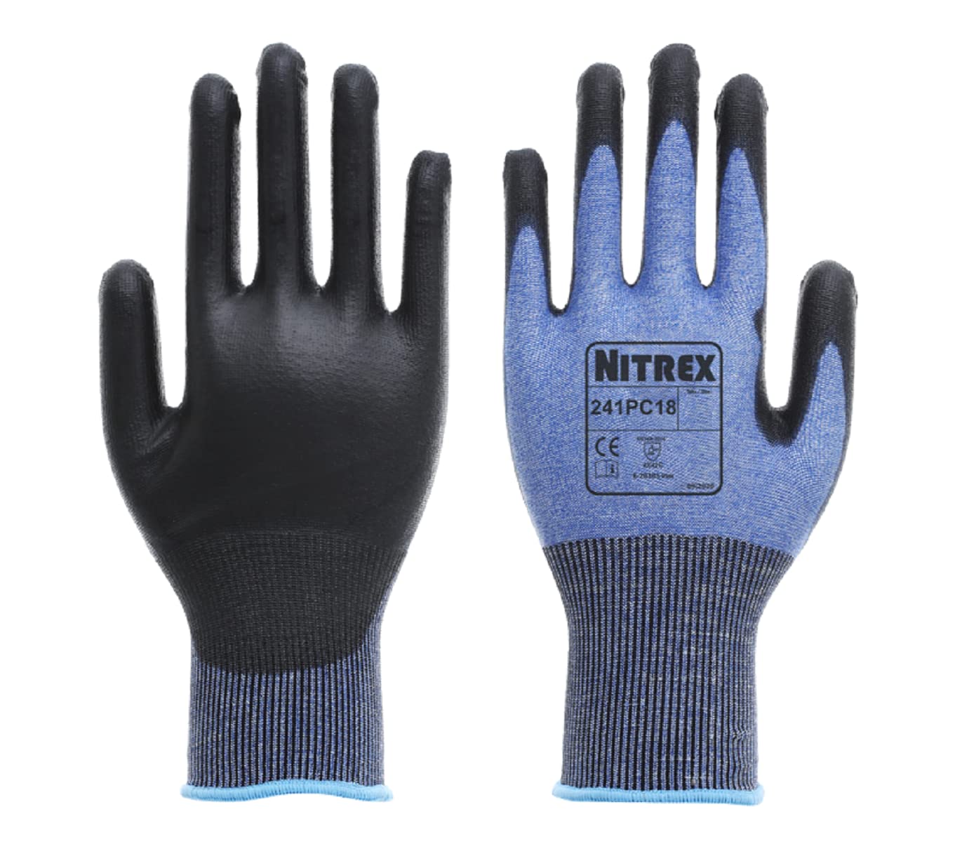 Nitrex 241PC18 Work and Safety Gloves, Bag of 10 Pairs, Size 6 - C Rated Cut Resistant Gloves with PU Palm Coating