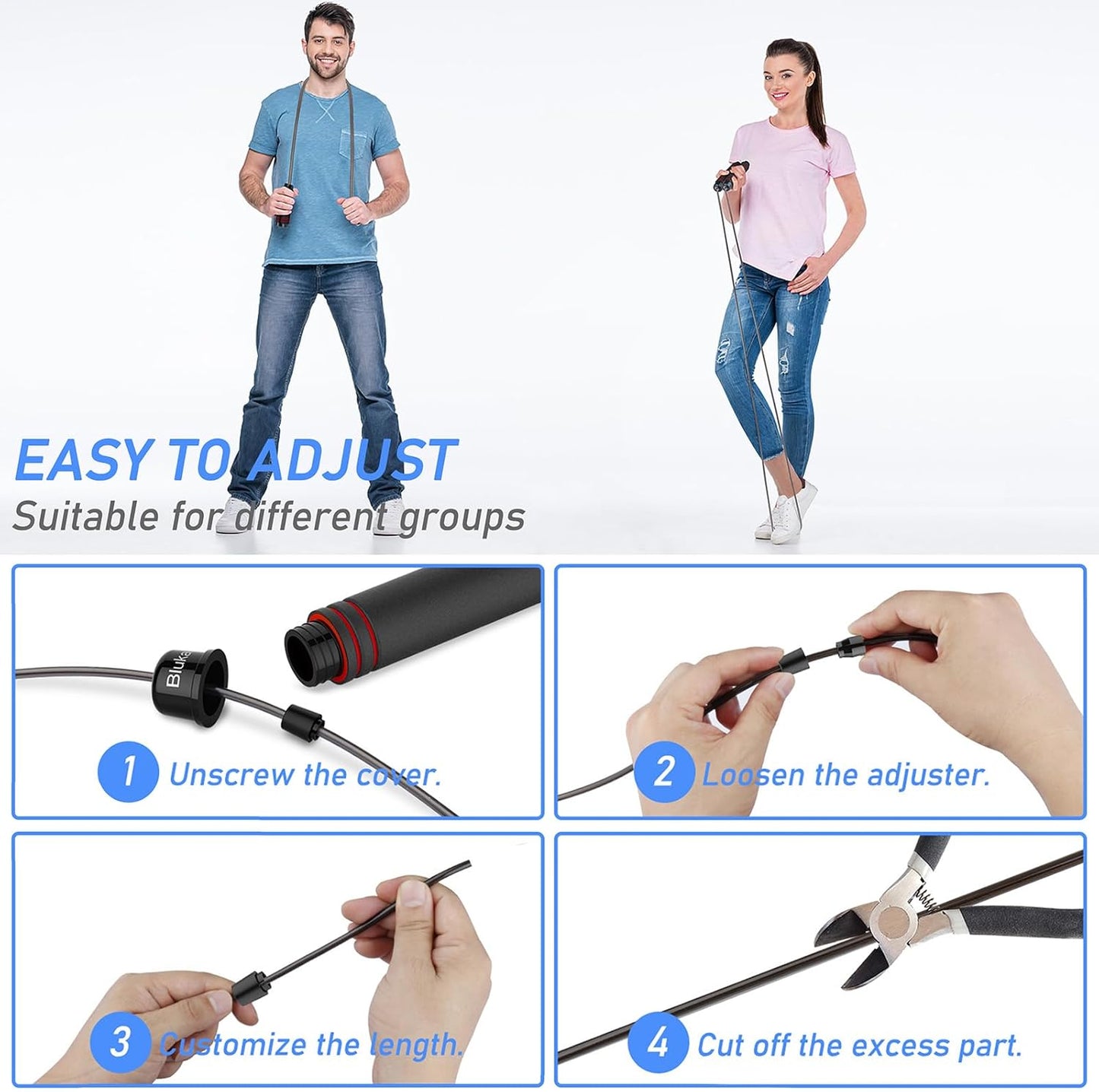 Blukar Skipping Rope, Speed Jump Rope Tangle-free Adjustable Cord with Rapid Ball Bearings & Soft Foam Handle for Fitness Workouts Fat Burning Exercises Boxing - Spare Cord Length Adjuster Included