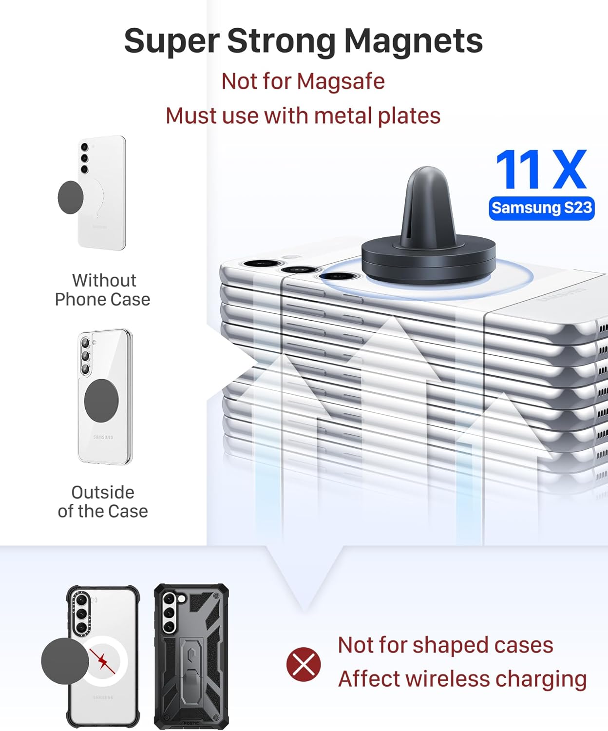 YOSH Car Phone Holder, Magnetic Phone Holder with Strong Upgraded Magnets, Super Stable Air Vent Cradle Compatible with iPhone & Samsung Includes Metal Plates, Car Accessories