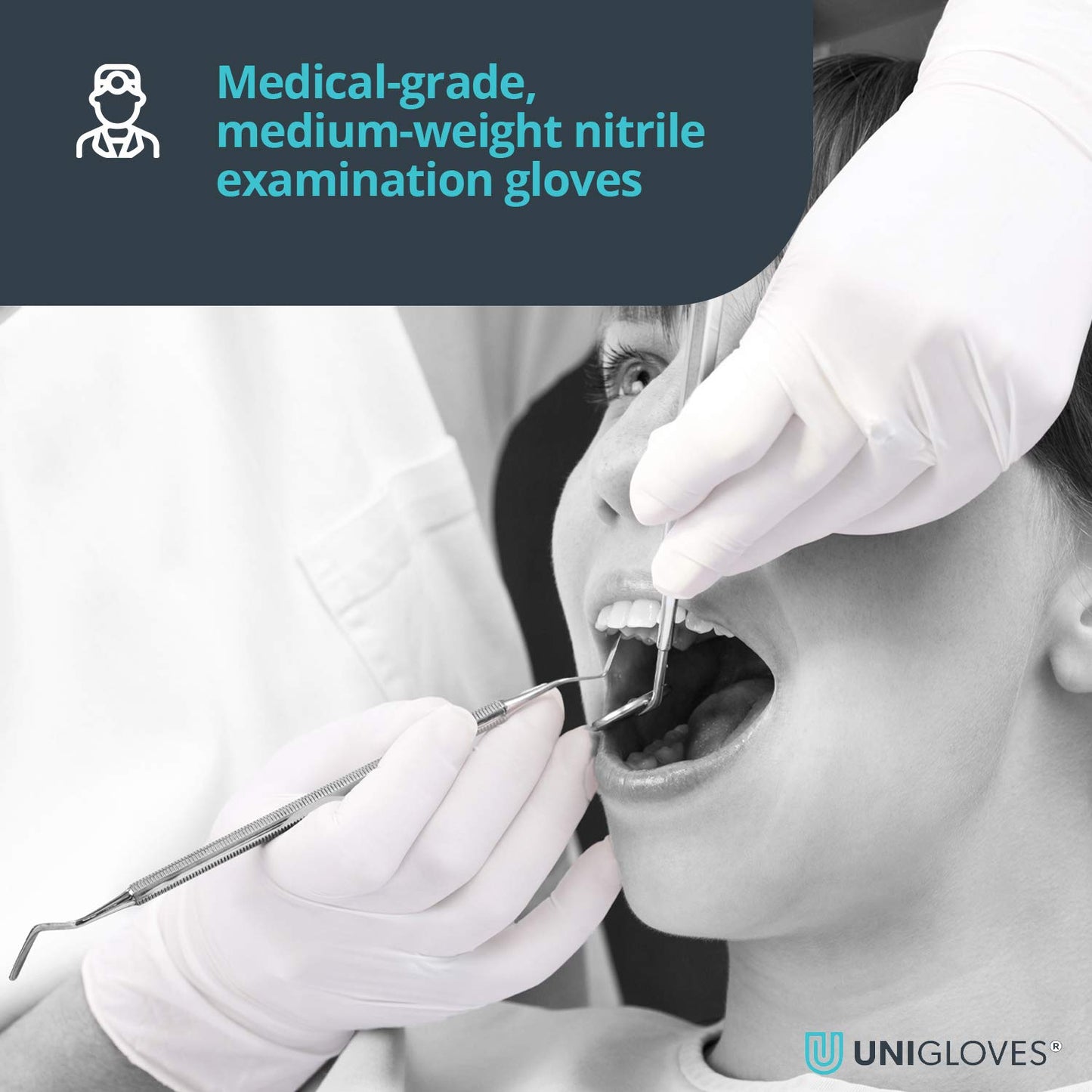 Unigloves Vitality Nitrile GD0051 Moisturising Examination - Multipurpose, Powder and Latex Free Disposable Gloves, Box of 100 Gloves, Aqua Blue, Extra Small