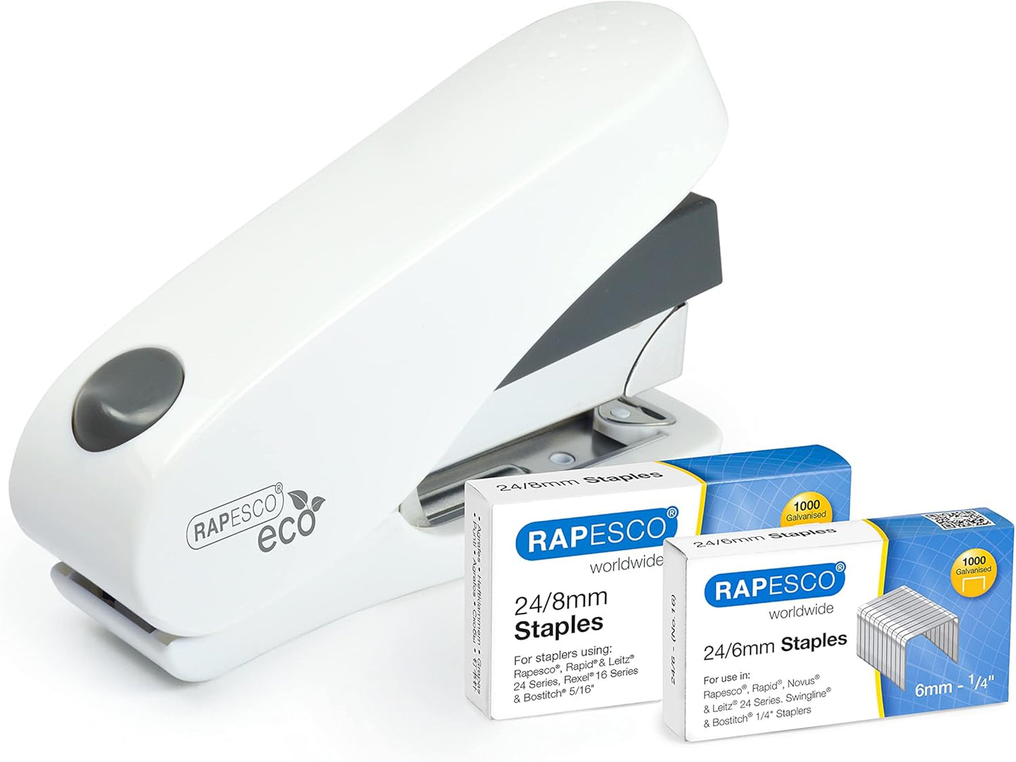 Rapesco 1467 Germ-Savvy Antibacterial, ECO Luna Less Effort Stapler with 2000 Staples, 50 Sheet Capacity, Soft White