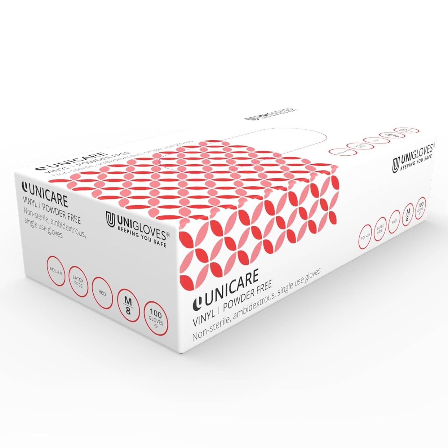 Unigloves Unicare Vinyl Disposable Gloves - Multipurpose, Powder and Latex Free Examination Gloves - Box of 100 Gloves, Red, Small (GS0112)