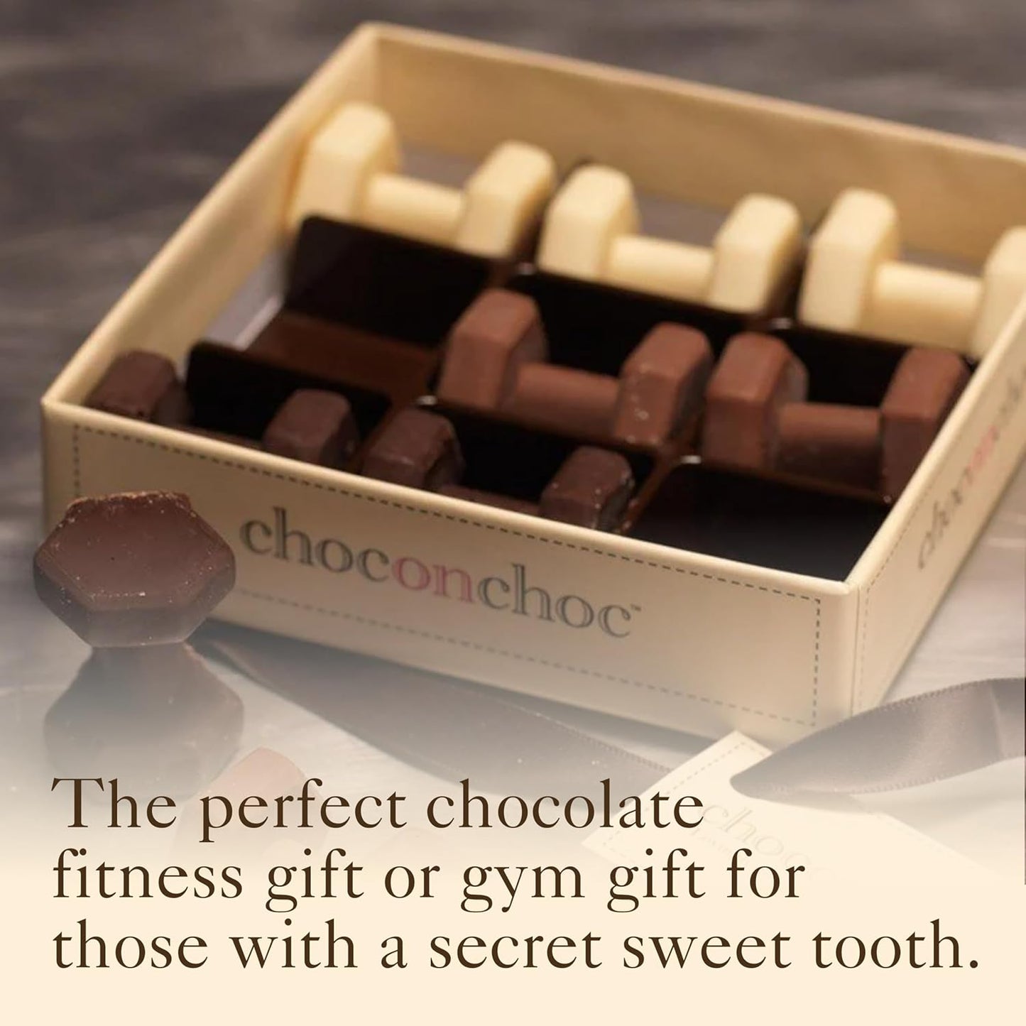 Choc On Choc Chocolate Dumbbells | Handmade Belgian White, Milk, and Dark Chocolate - 70g - Unique Gift Idea for Fitness Enthusiasts & Chocolate Lovers | Premium Quality Ingredients