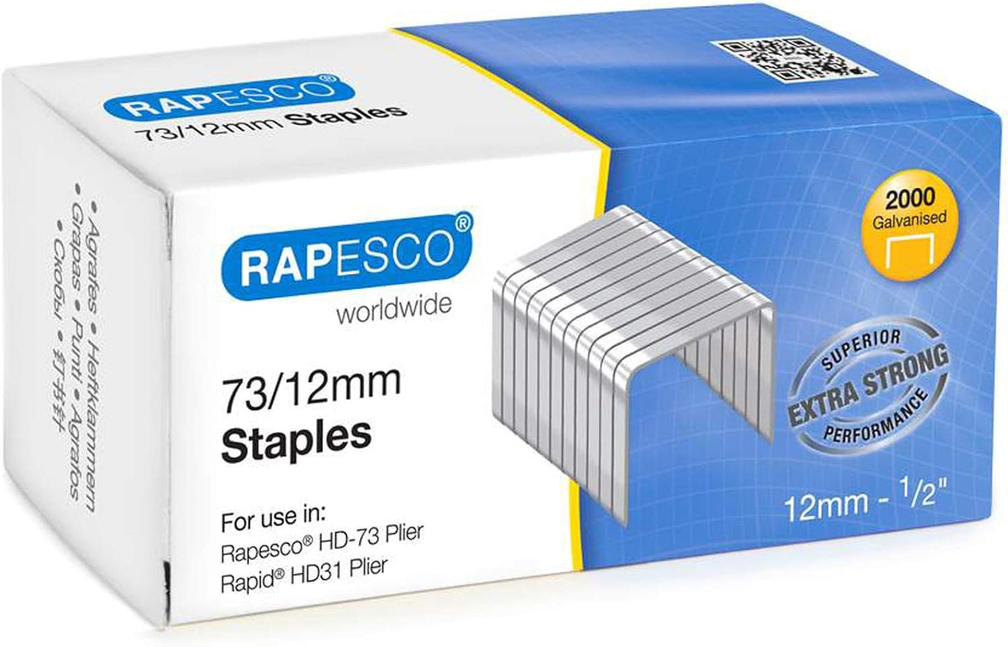 Rapesco 1261 73/12mm Galvanised Staples, Pack of 2000