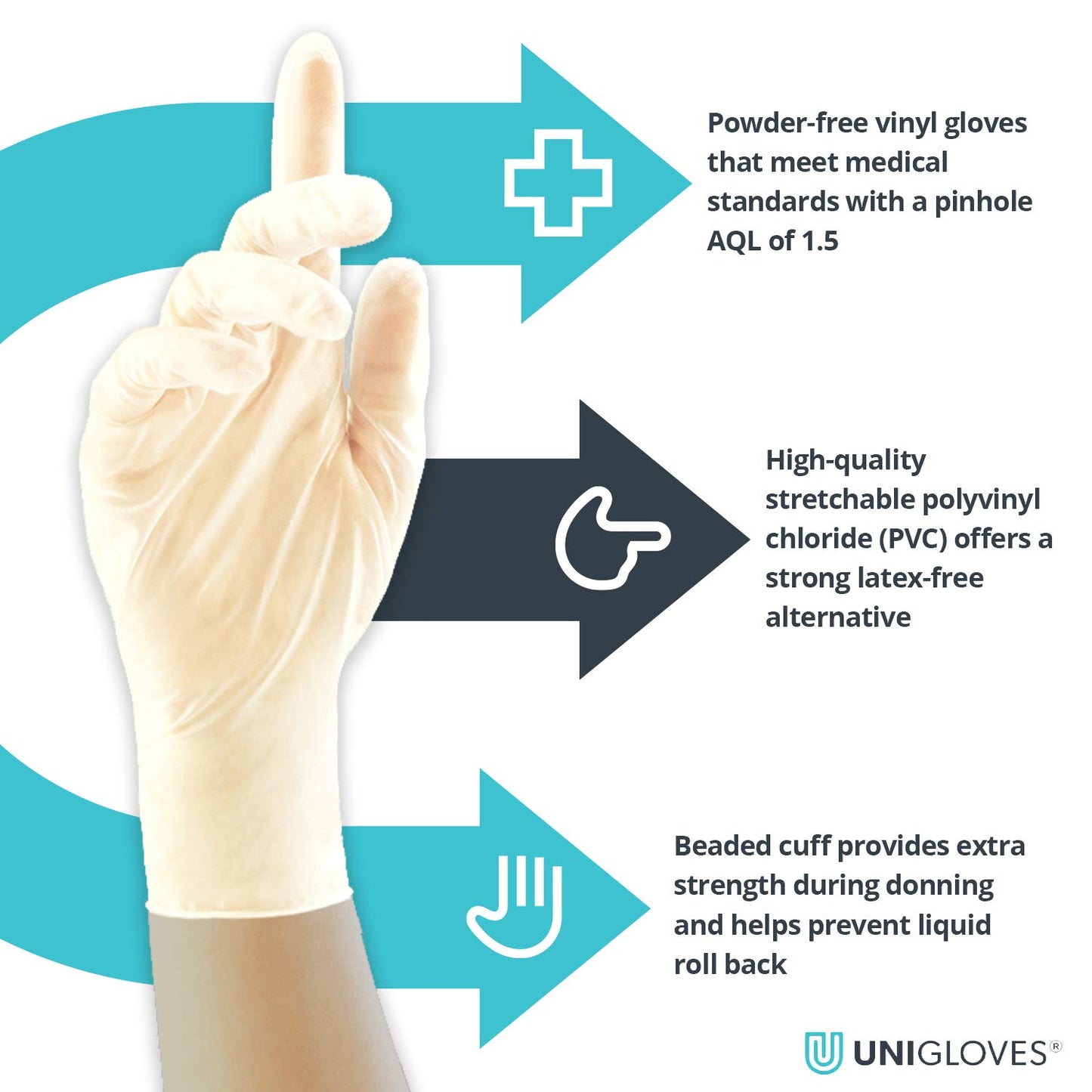 Unigloves Unicare Stretch Vinyl GS0133-A Examination - Multipurpose, Stretch Vinyl Disposable Gloves, Box of 100 Gloves, Natural, Medium