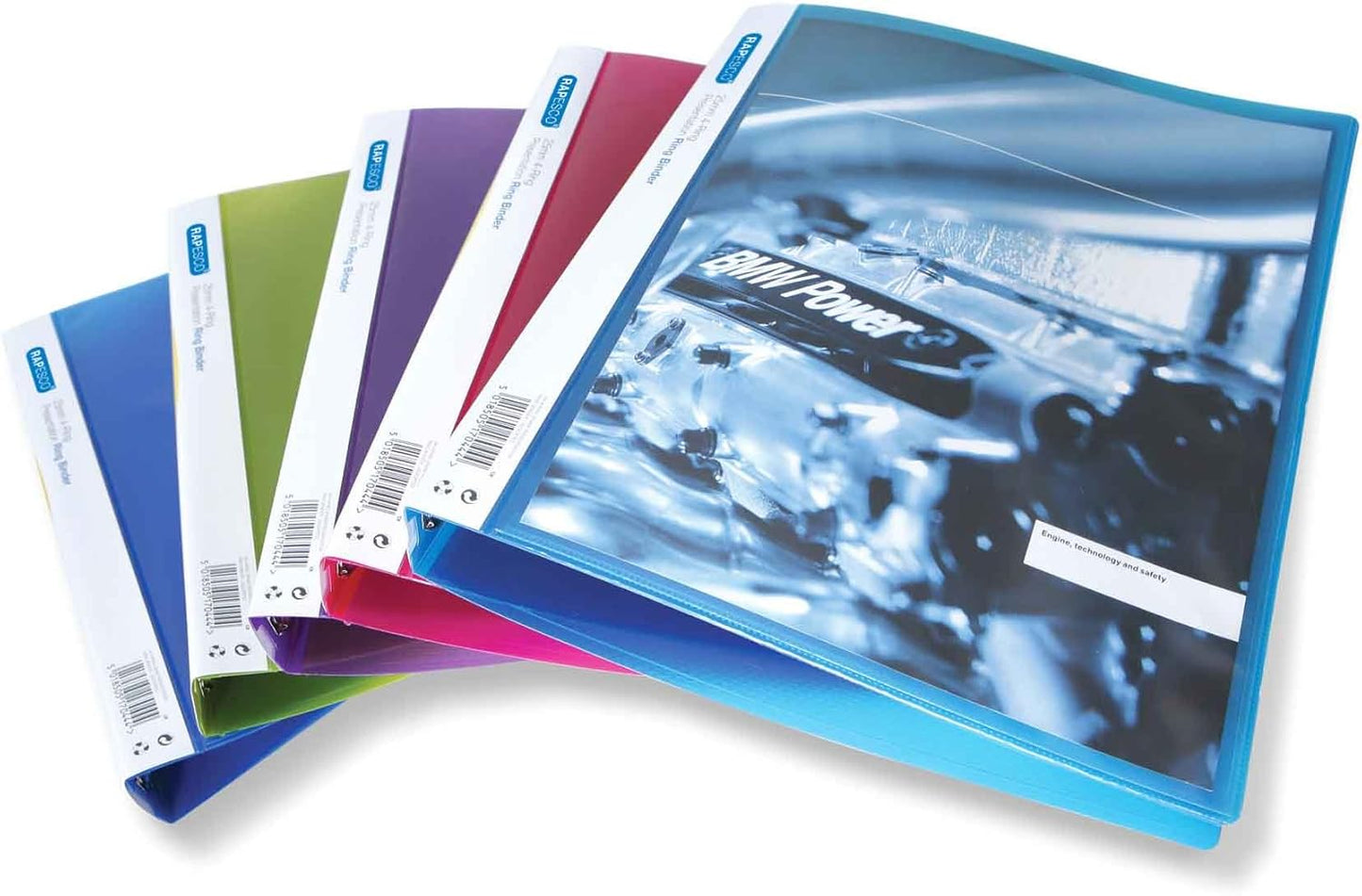 Rapesco 0718 25 mm 4-Ring Bright Transparent Presentation Ring Binder, 35 mm Spine, A4, Assorted Colours, Pack of 10
