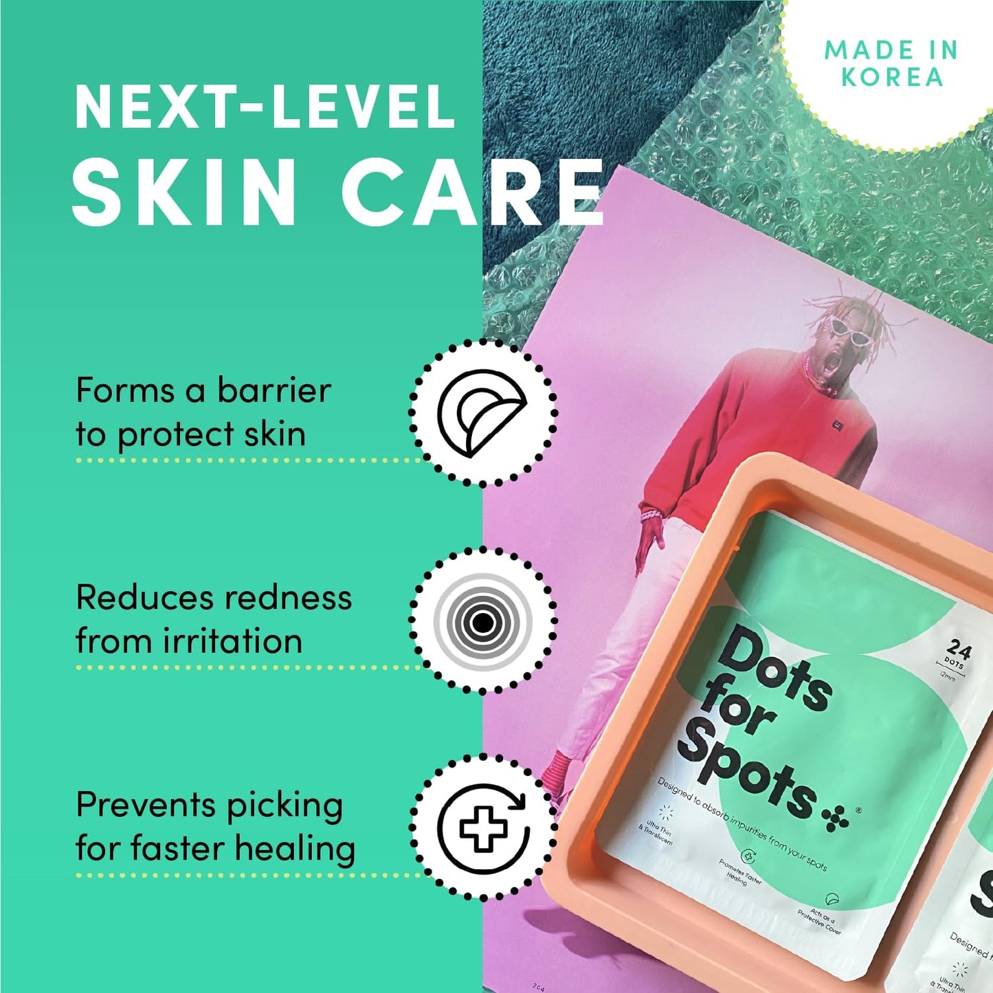 Dots for Spots Acne Patches - Pack of 24 Translucent Hydrocolloid Pimple Patch Spot Treatment Stickers for Face and Body - Fast-Acting, Vegan & Cruelty Free Skin Care