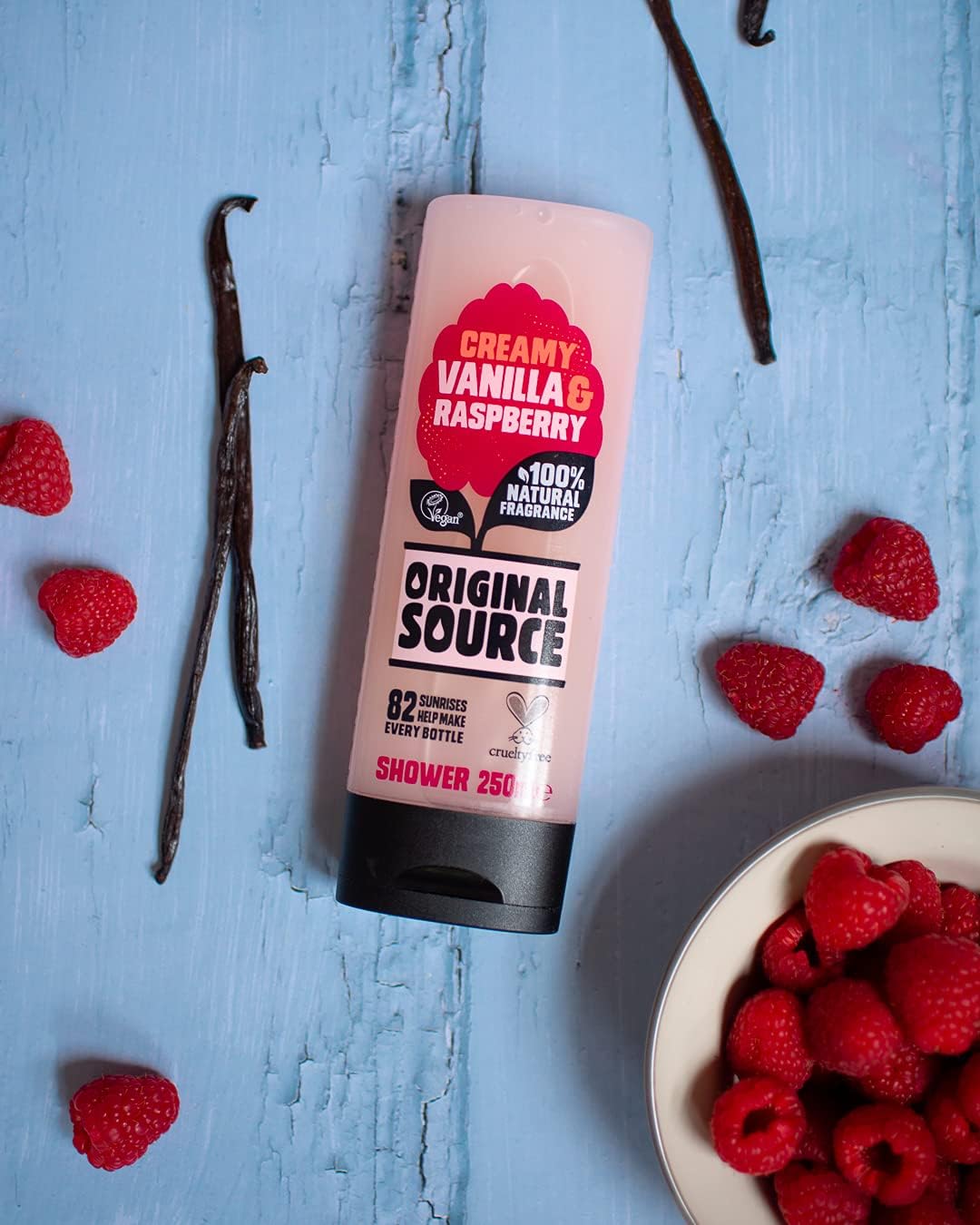 Original Source Vanilla & Raspberry Shower Gel, 100 Percent Natural Fragrance, Vegan, Cruelty Free, Paraben Free, Bulk Buy, Pack of 6 x 250 ml