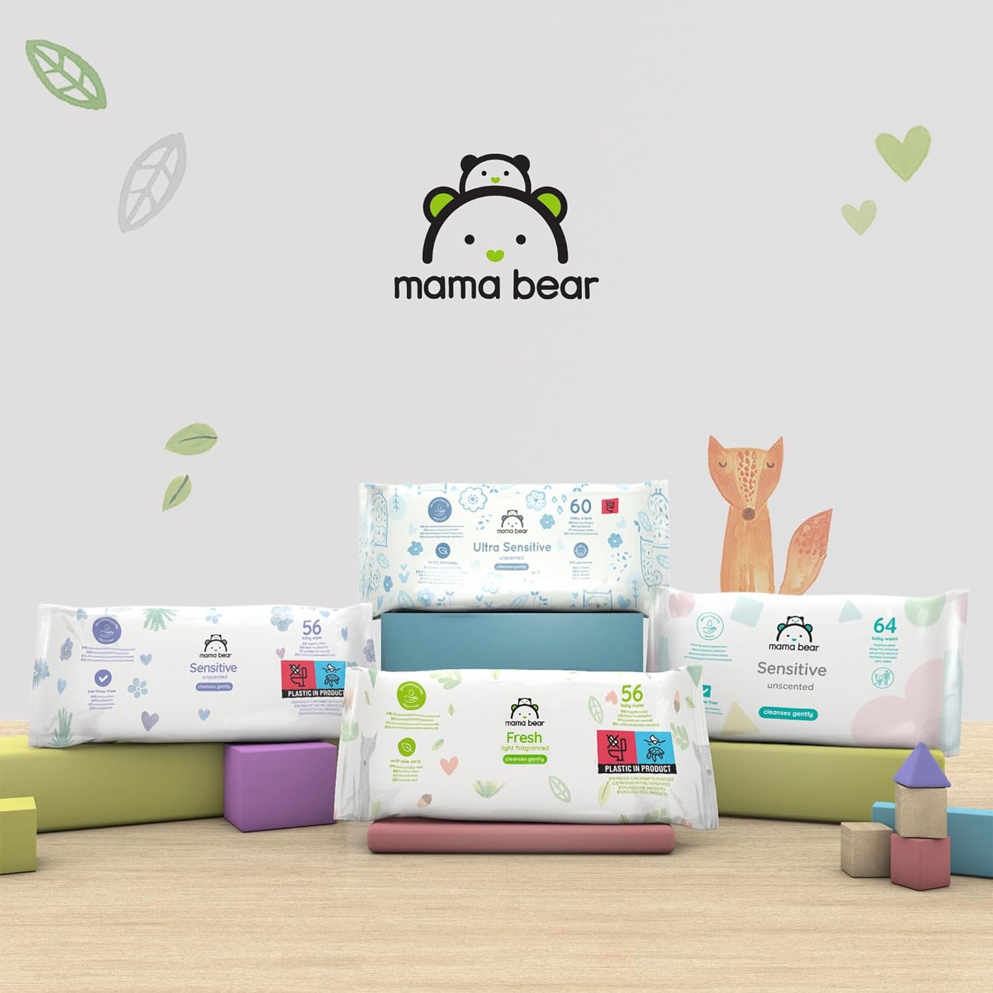 Amazon Brand - Mama Bear Fresh Lightly Fragranced Baby Wipes, 1008 Count (18 Packs of 56), Packaging May Vary