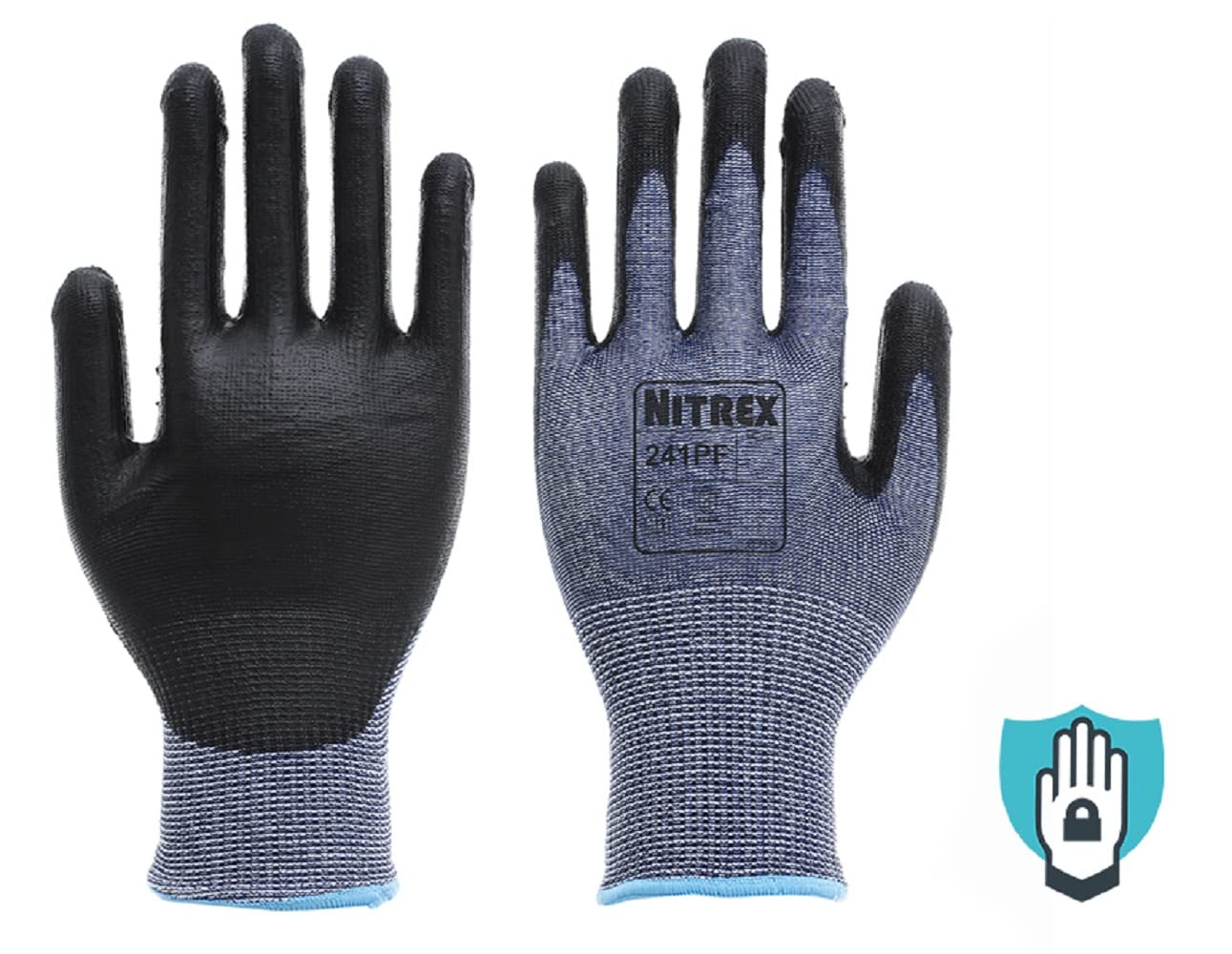 Nitrex 241PF Work and Safety Gloves, Bag of 10 Pairs, Size 7 - F Rated Cut Resistant Gloves with Seamless Liner and PU Palm Coating