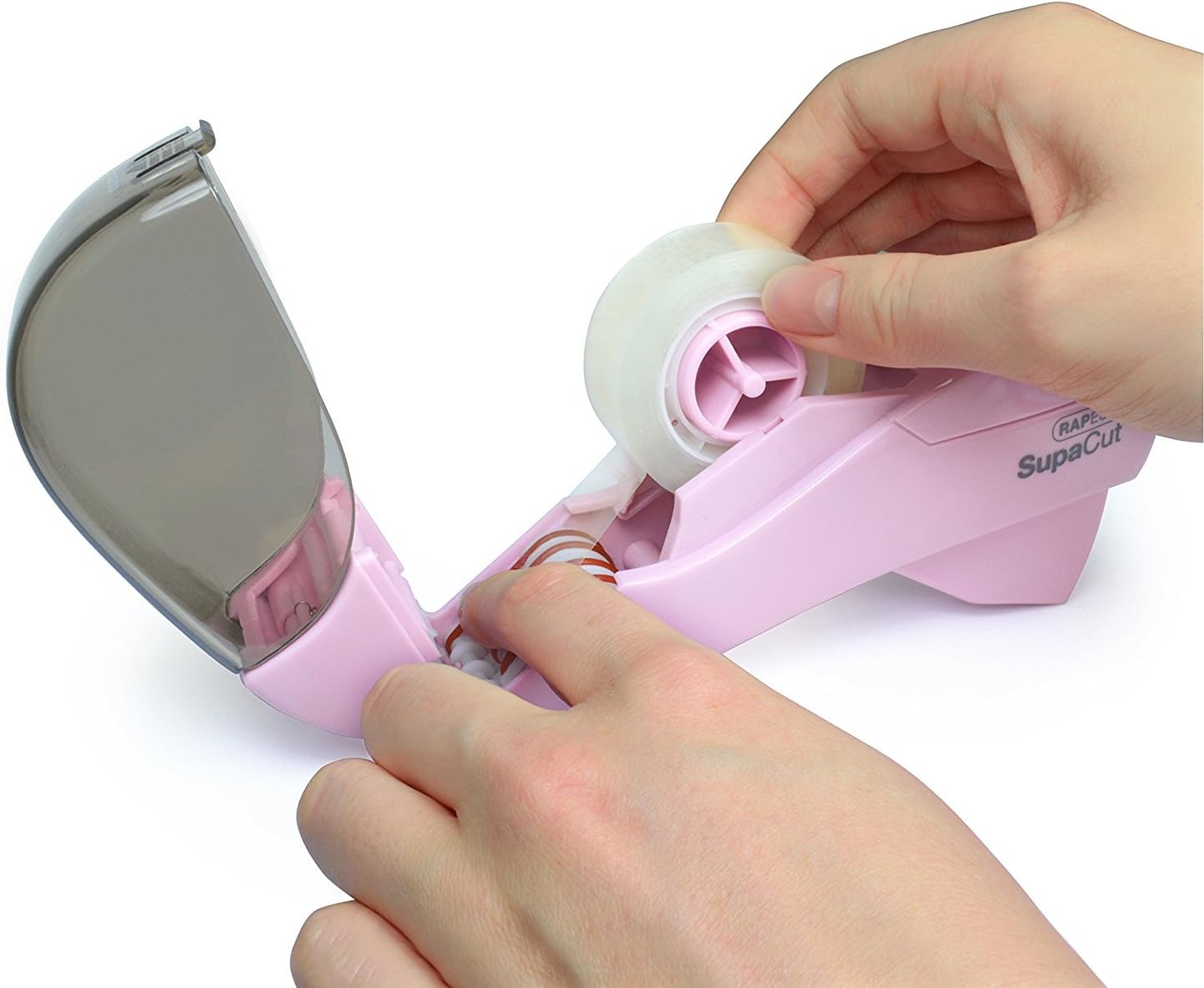 Rapesco 1441 SupaCut Tape Dispenser with 2 Tape Rolls, Candy Pink