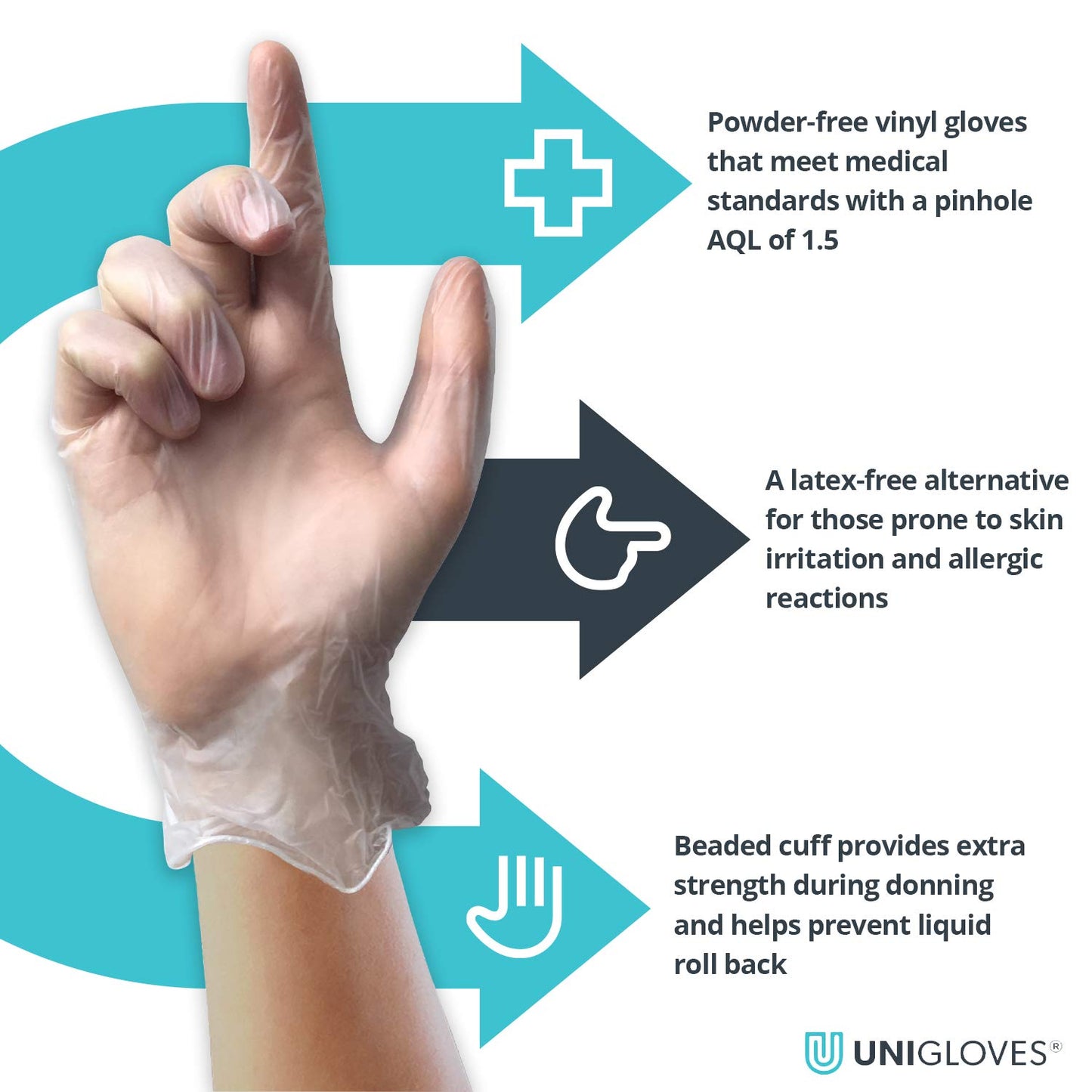 Unigloves Unicare Clear Vinyl GS0073 Examination - Multipurpose, Lightly Powdered, Latex Free Disposable Gloves, Box of 100 Gloves, Clear, Medium