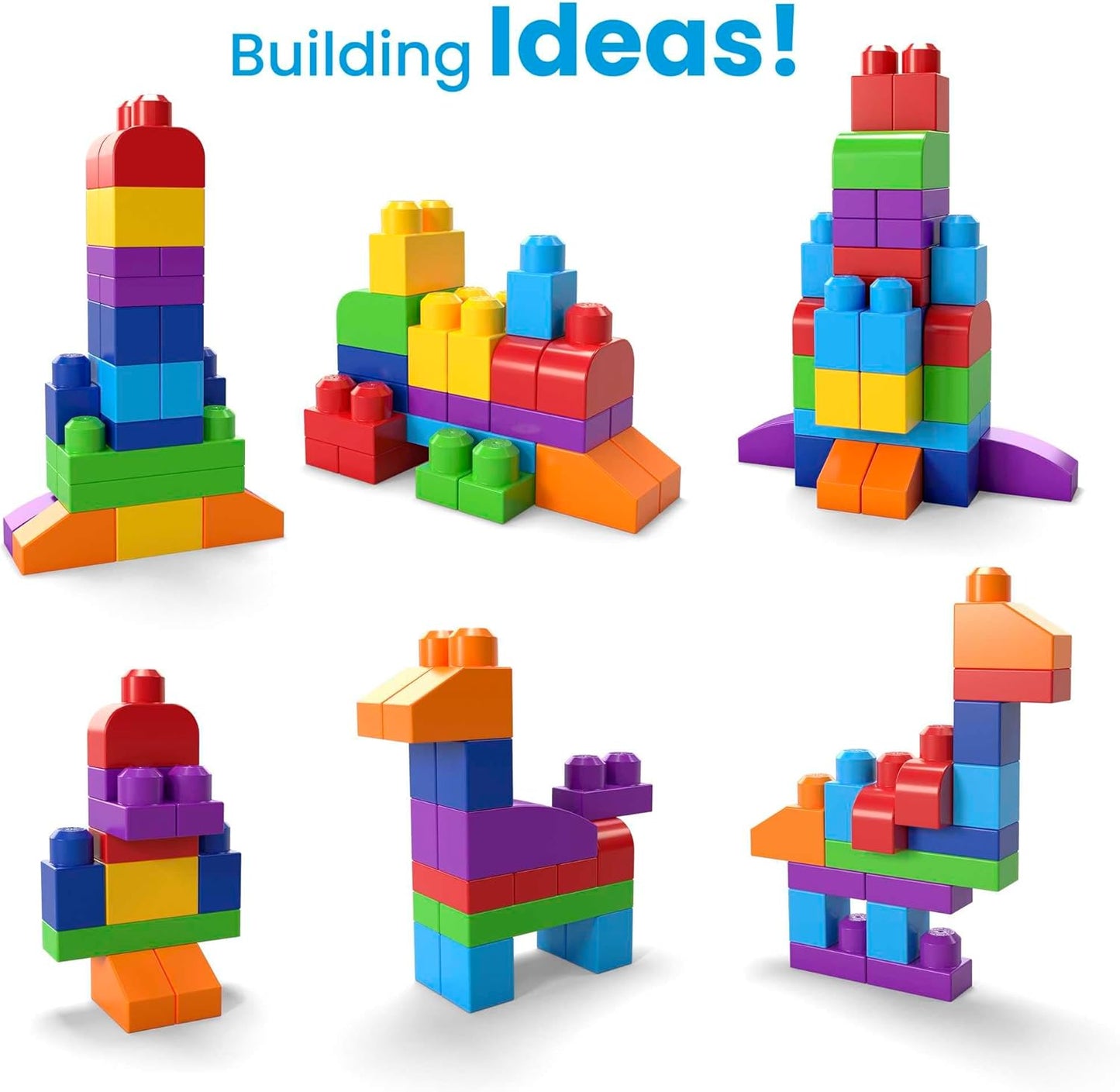 MEGA BLOKS Big Building Bag building set with 60 big and colorful building blocks, and 1 storage bag, toy gift set for ages 1 and up, DCH55