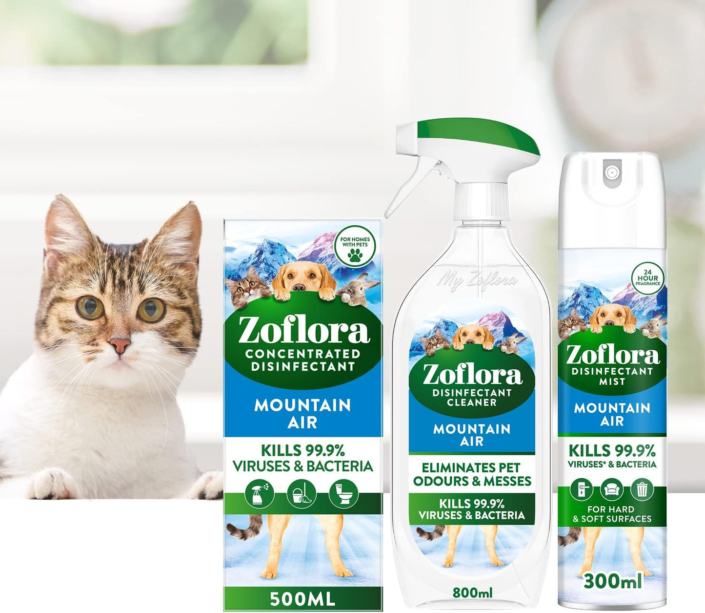 Zoflora Mountain Air Concentrated Multipurpose Disinfectant Liquid, Antibacterial & Multi-Surface, Pet Safe Disinfectant, Kills 99.9% Of Bacteria & Viruses, 1 X 500 ml