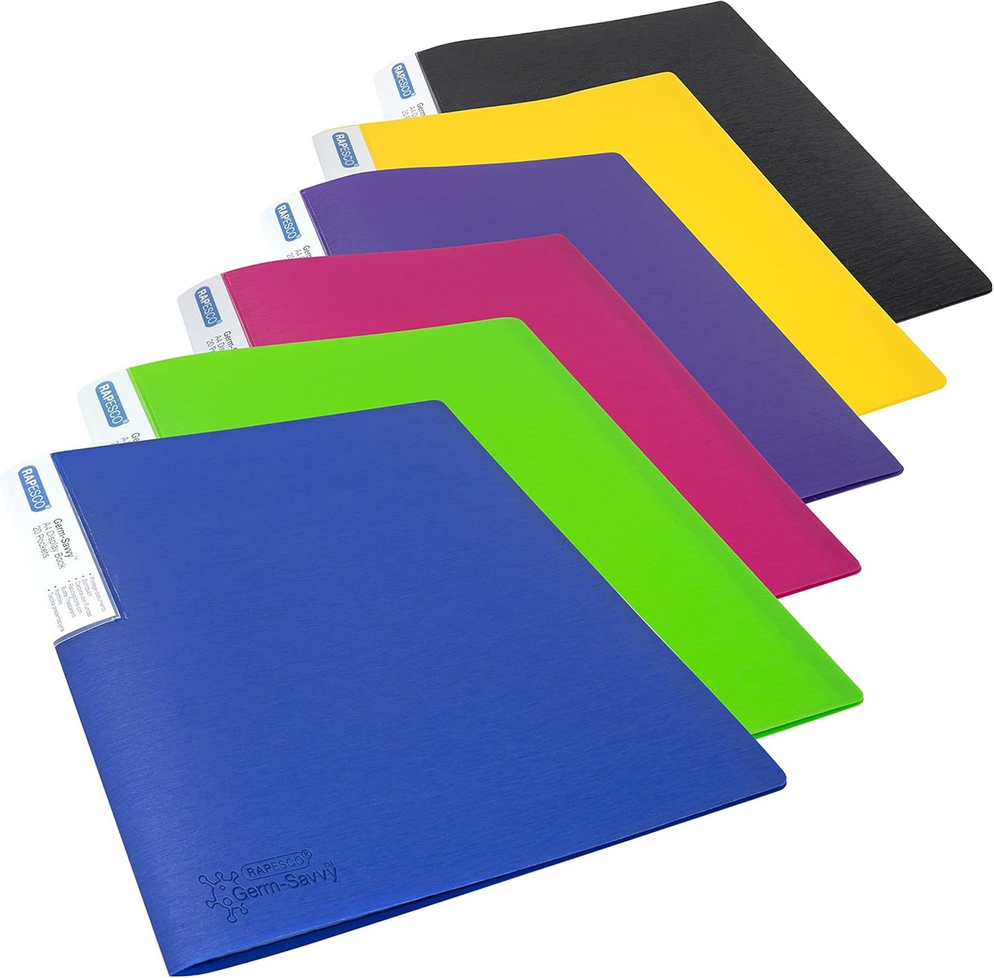 Rapesco 1673 Presentation Folder with Antibacterial Protection, 20 Pockets, A4, Blue, Pack of 2