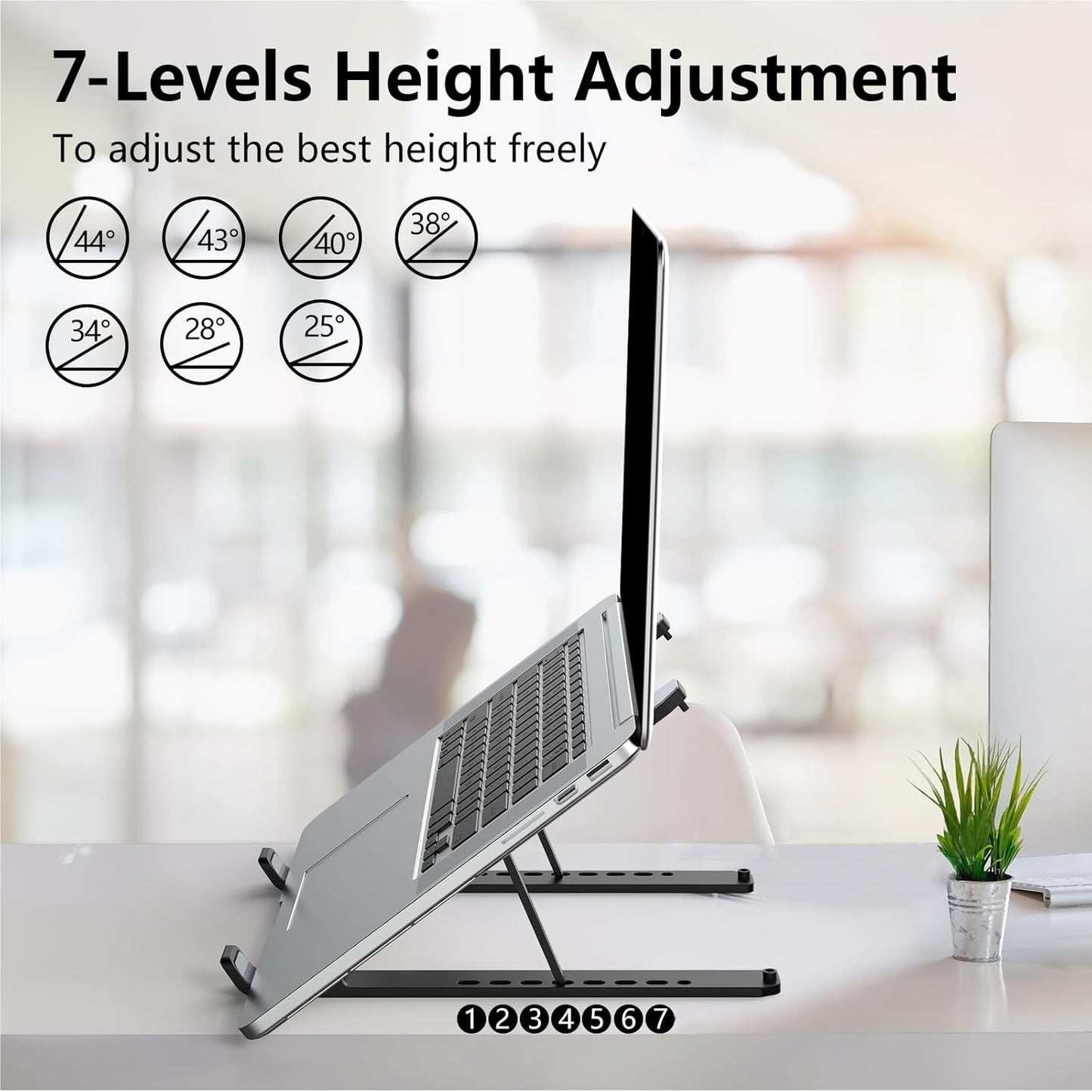Tonmom Laptop Stand for Desk, Adjustable Laptop Riser ABS+Silicone Foldable Portable Computer Holder, Ventilated Cooling Notebook Stand for 10-15.6” Laptops,Tablet-Black