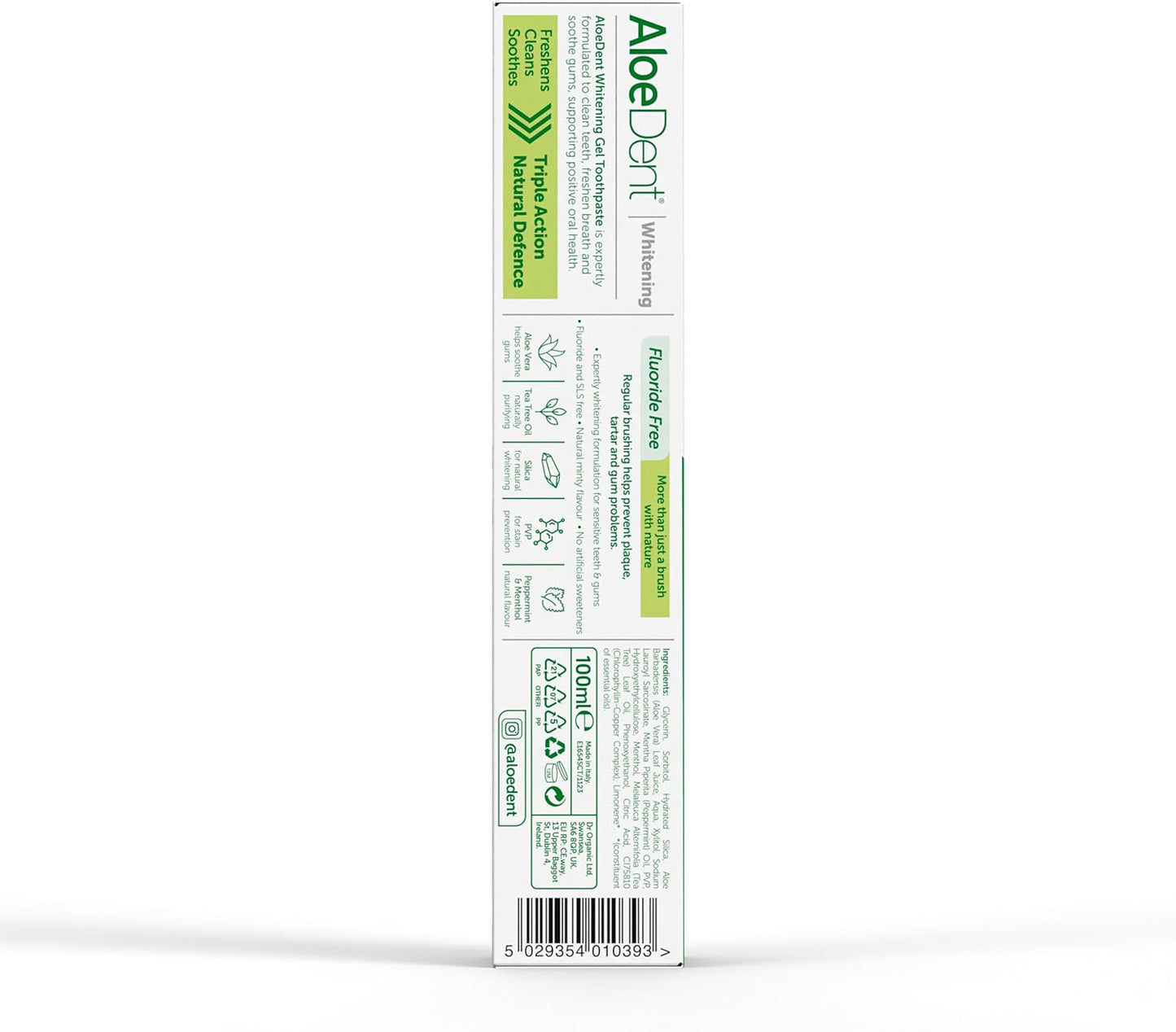 Aloe Dent Whitening Aloe Vera Toothpaste Fluoride Free, Natural Action, Vegan, Cruelty Free , SLS Free, Naturally White, Healthy Gums , 100 ml, packaging may vary