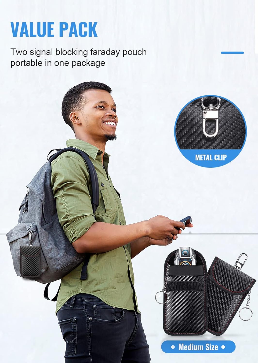 Faraday Pouch for car Keys,Faraday Bag | Car Key Signal Blocking Pouch | Keyless Entry Car Keys Case | RFID Blocker Bag for Car Security | Anti-theft Remote Entry Keyless Protect,Pack of 2