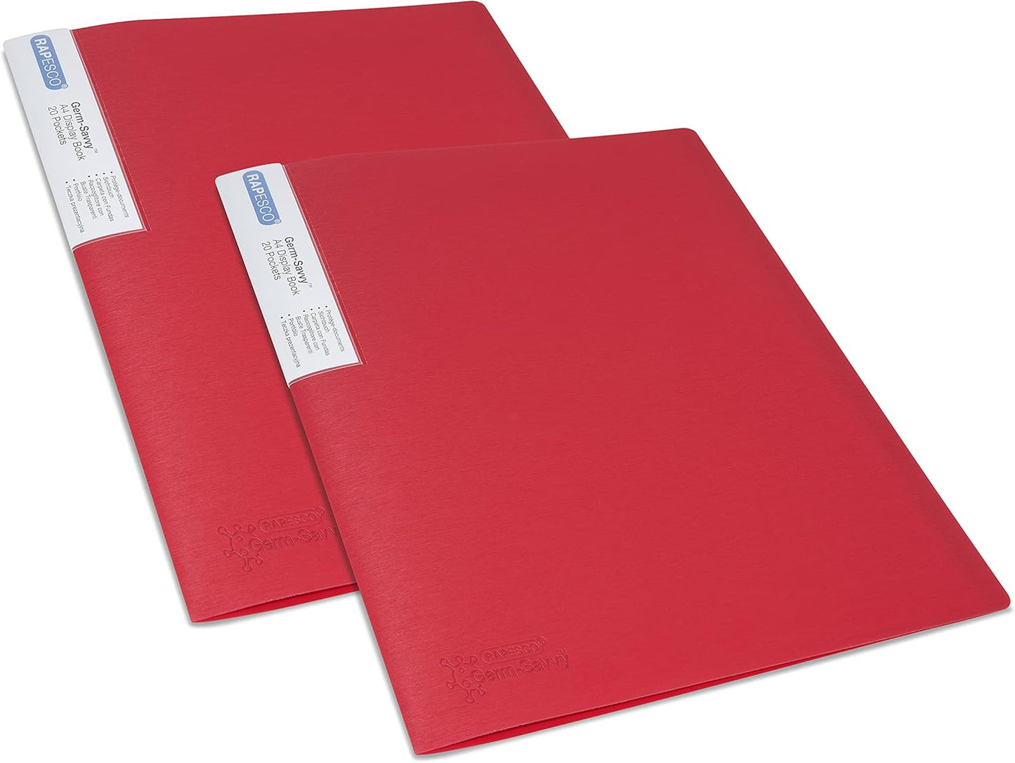 Rapesco 1674 Presentation Folder with Antibacterial Protection, 20 Pockets, A4, Red, Pack of 2