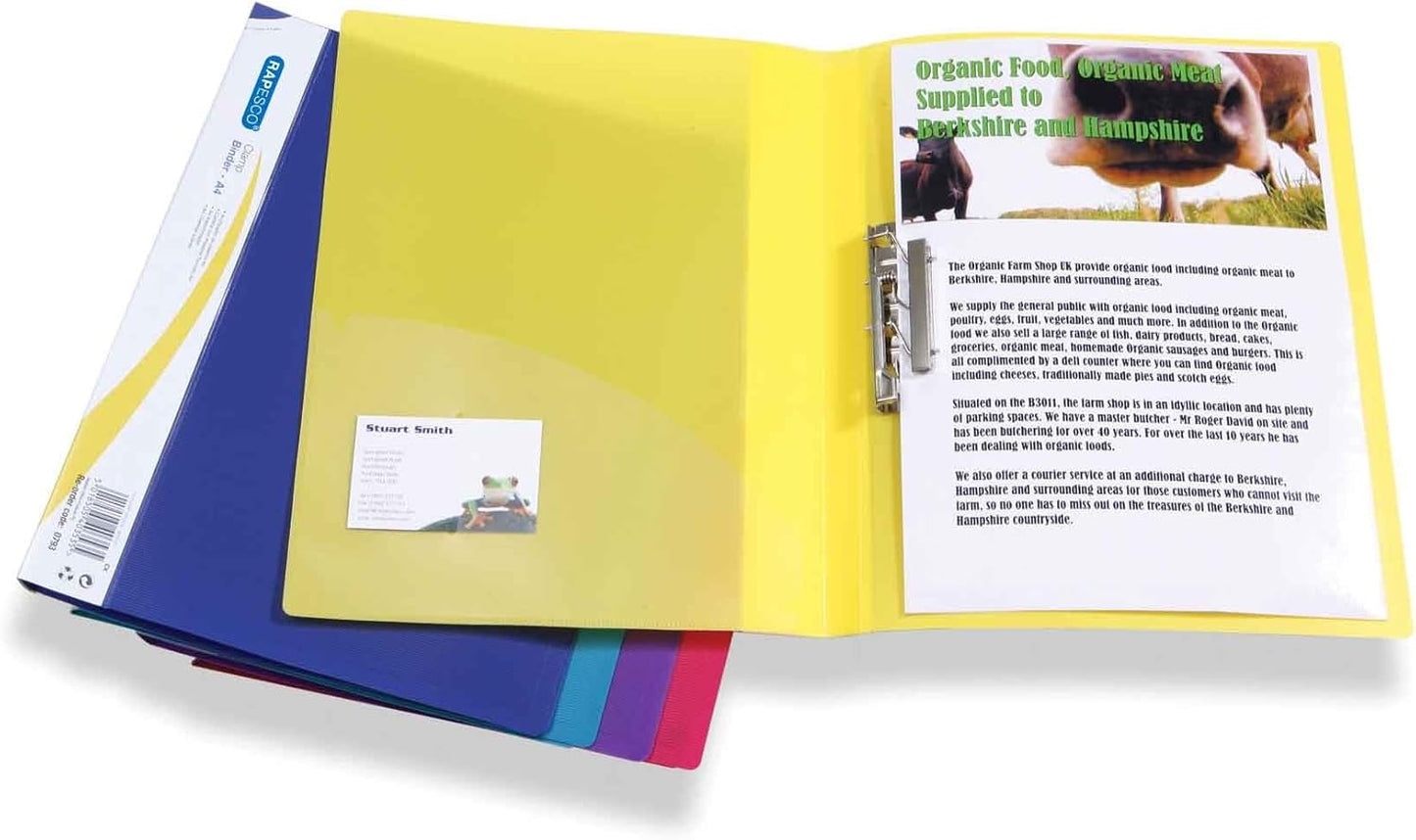 Rapesco 0793 Punchless Clamp Binder Folder, A4, Assorted Colours, Pack of 10