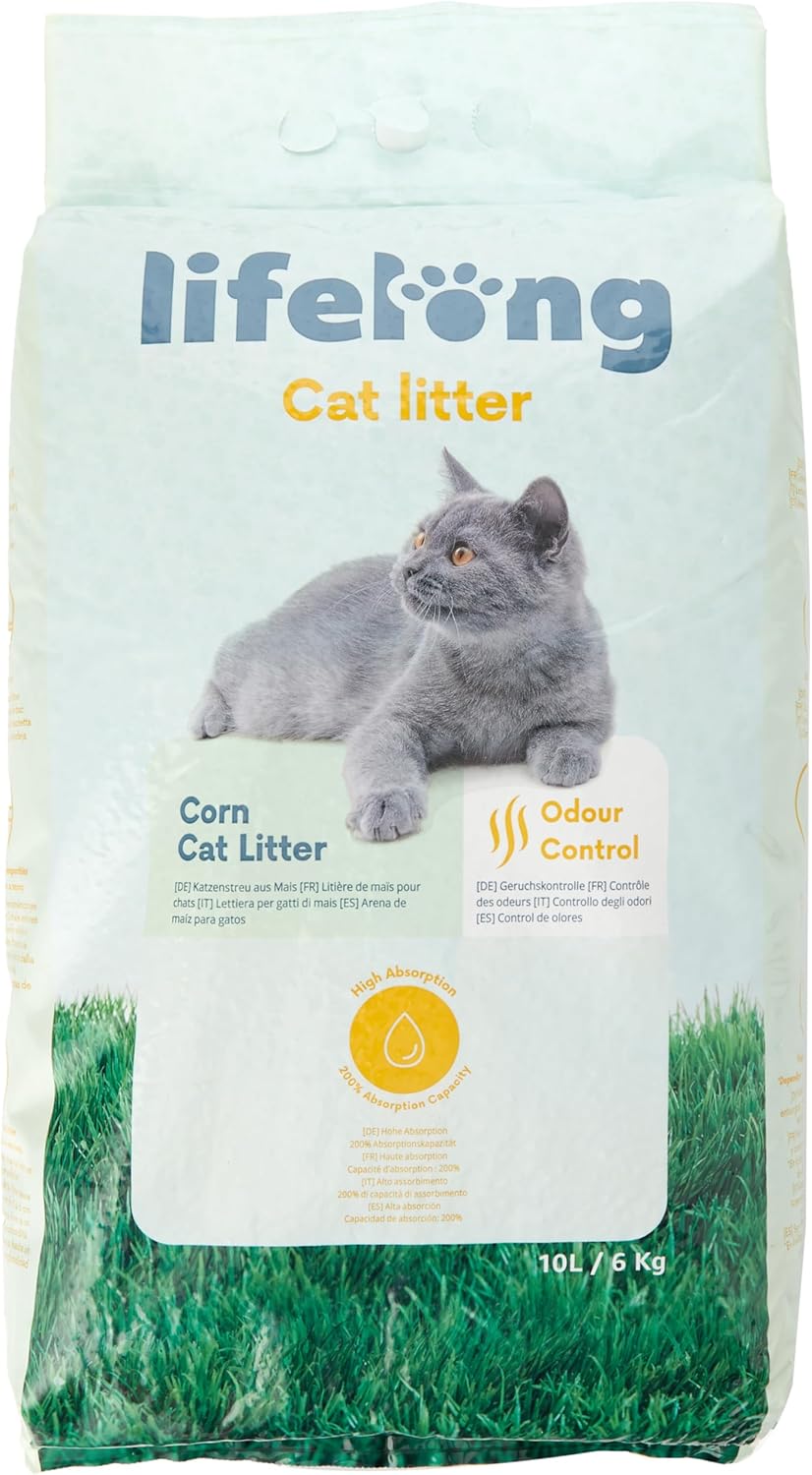 Amazon Brand - Lifelong Clumping Corn Cat Litter, Unscented, 10 L (Pack of 1)