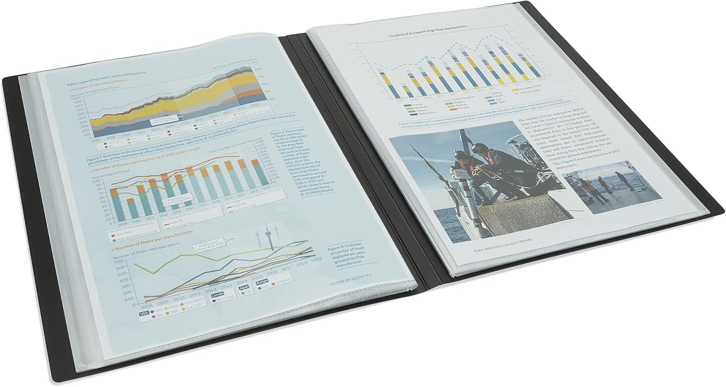 Rapesco 1651 Germ-Savvy Antibacterial, Hardcover Polypropylene Presentation Folder 50 Pockets A4, Black