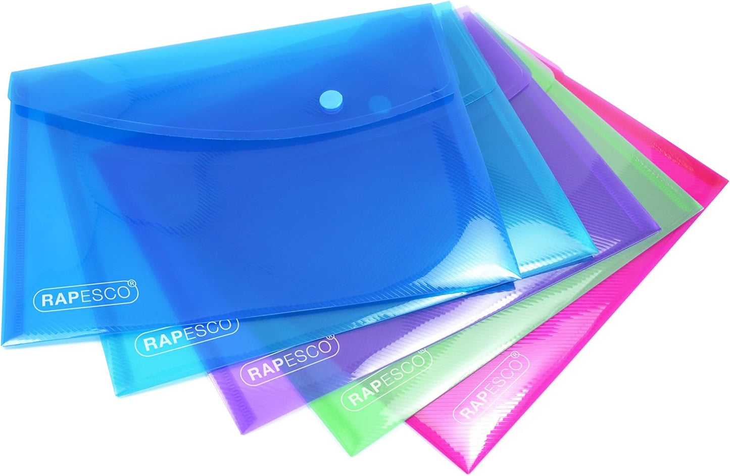 Rapesco 0700 ID Popper Wallet, A4+, Bright Transparent Colours, Pack of 5