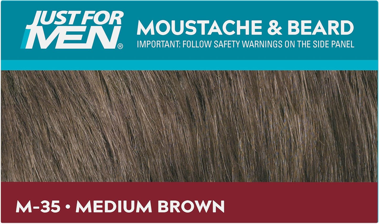 Just for men Moustache & Beard Medium Brown Dye, Eliminates Grey for a Thicker & Fuller Look – M35