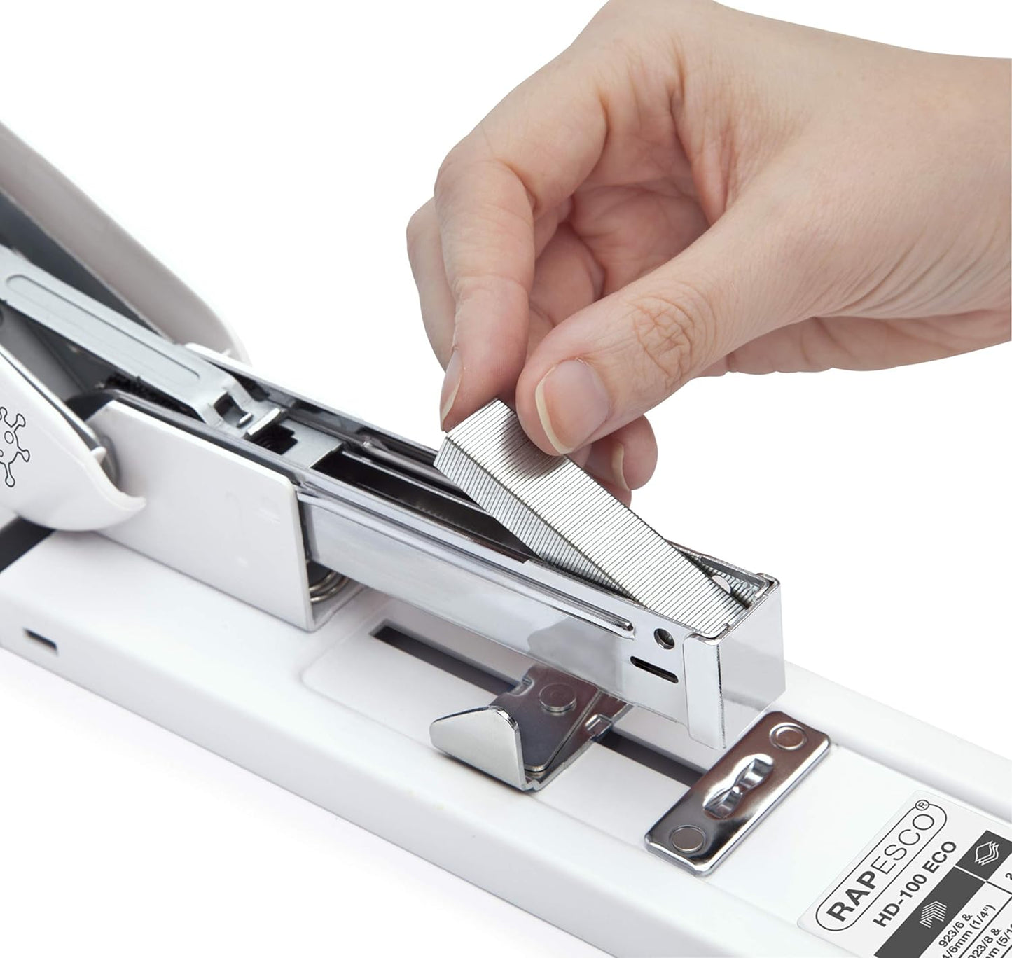 Rapesco 1461 ECO HD-100 Heavy Duty Stapler with 3200 Type 923 Staples, 100 Sheet Capacity, Soft White