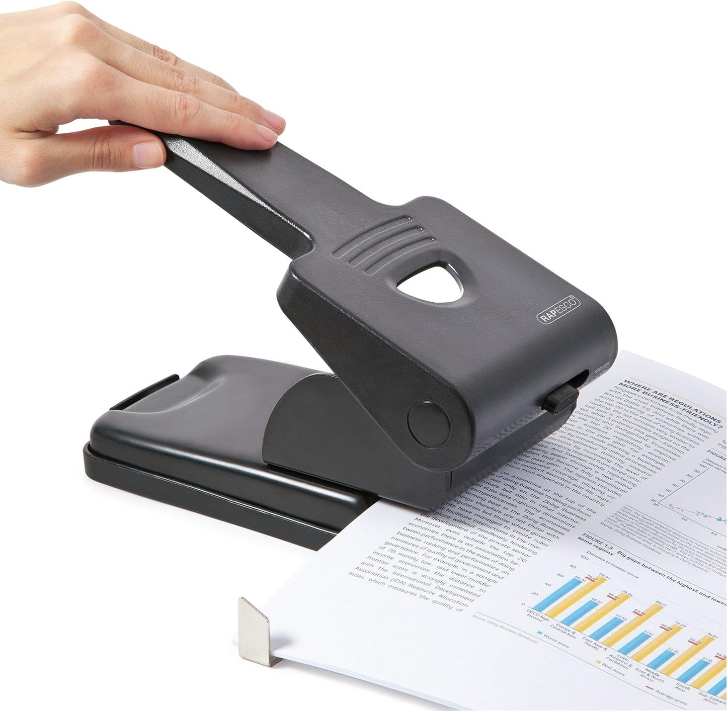 Rapesco 1163 865-P2 Hole Punch Heavy Duty, 63 Sheet Capacity - Black