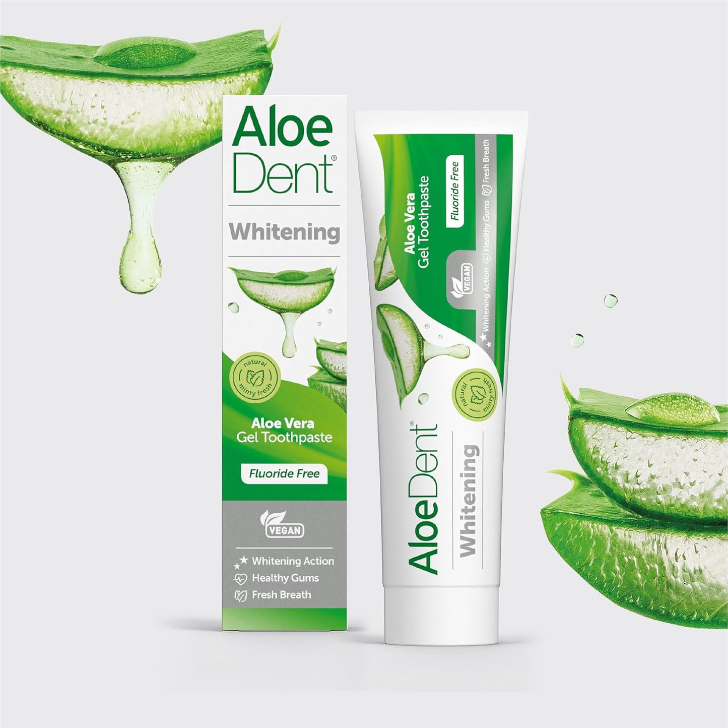 Aloe Dent Whitening Aloe Vera Toothpaste Fluoride Free, Natural Action, Vegan, Cruelty Free , SLS Free, Naturally White, Healthy Gums , 100 ml, packaging may vary