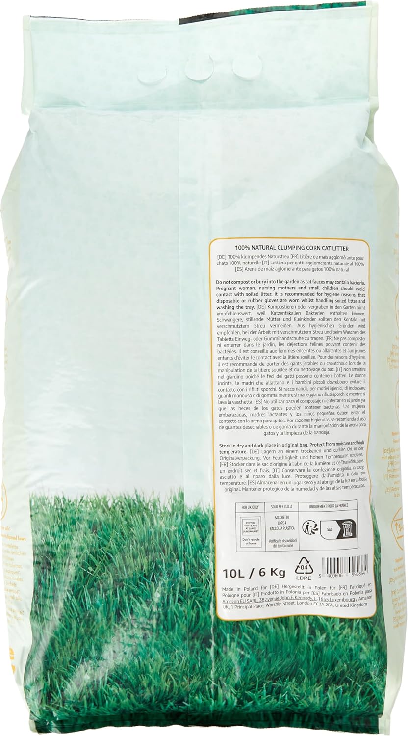 Amazon Brand - Lifelong Clumping Corn Cat Litter, Unscented, 10 L (Pack of 1)