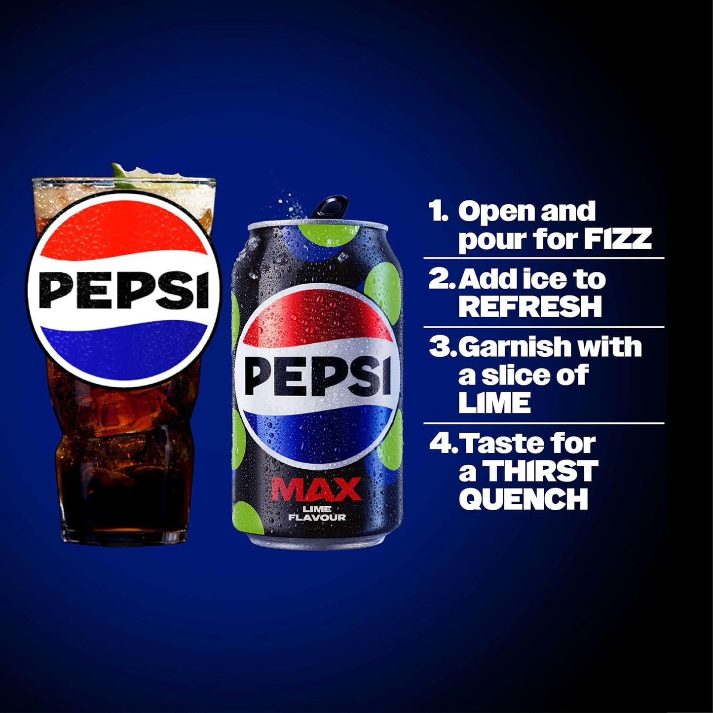 Pepsi Max Lime No Sugar Cola Cans 24 x 330ml