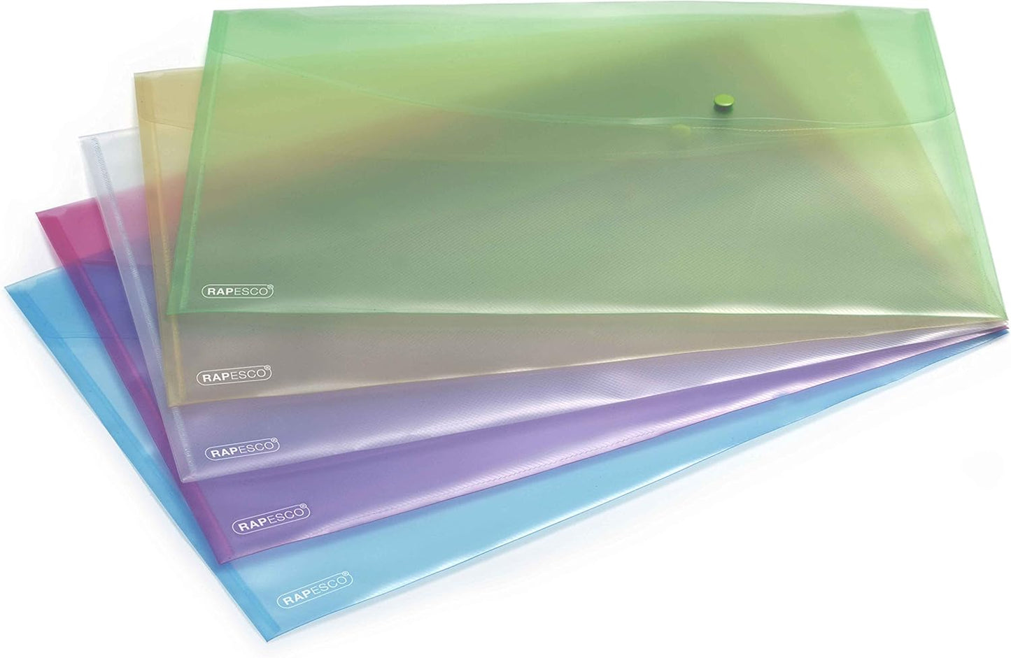 Rapesco 0697 Popper Wallets, A3, Assorted Transparent Colours, Pack of 5