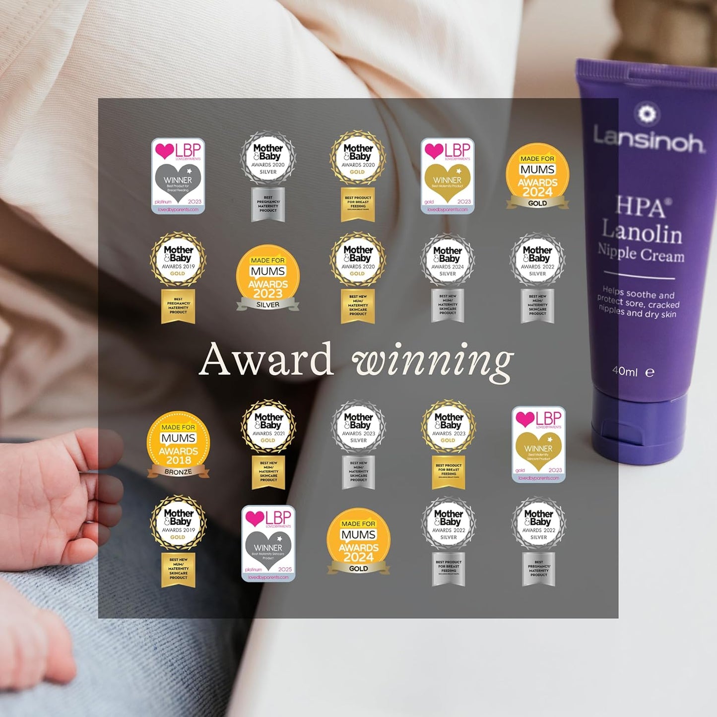 Lansinoh HPA Lanolin Nipple Cream for sore nipple & cracked skin, 100% natural single ingredient, breastfeeding essential, tasteless, odourless, hospital bag, moisturising, 40ml