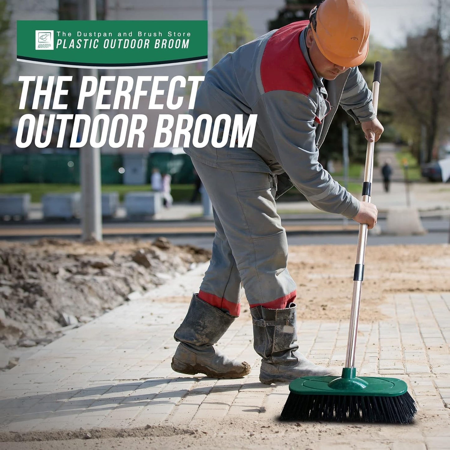 Yard Broom Outdoor Heavy Duty, 10” Synthetic Hard Bristle Brush Head and 4-Sections Stainless Steel Handle, Stiff Sweeping Broom for Cleaning Gardens, Yards, and Driveways