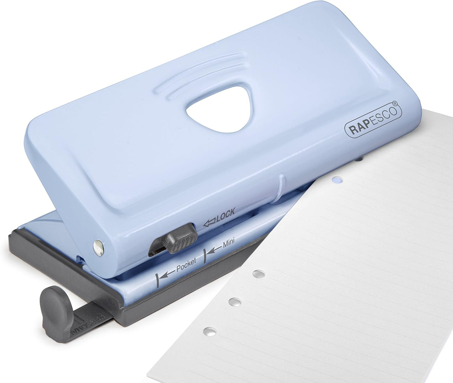 Rapesco 1323 Adjustable 6-Hole Organiser/Diary Punch, 10 Sheet Capacity, Powder Blue