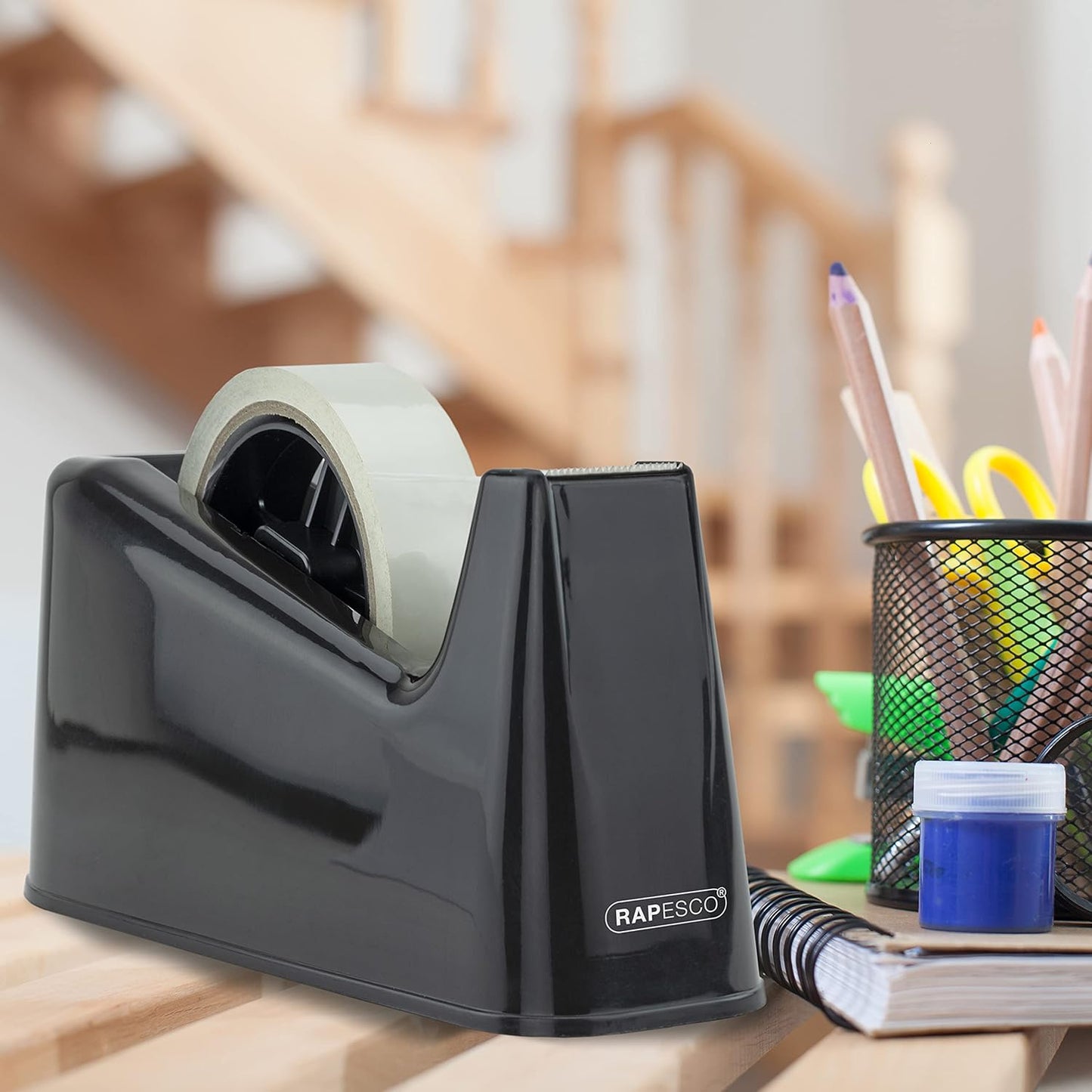 Rapesco 1540 Germ-Savvy Antibacterial, 500 Heavy Duty Tape Dispenser with 2 Tape Rolls, Black