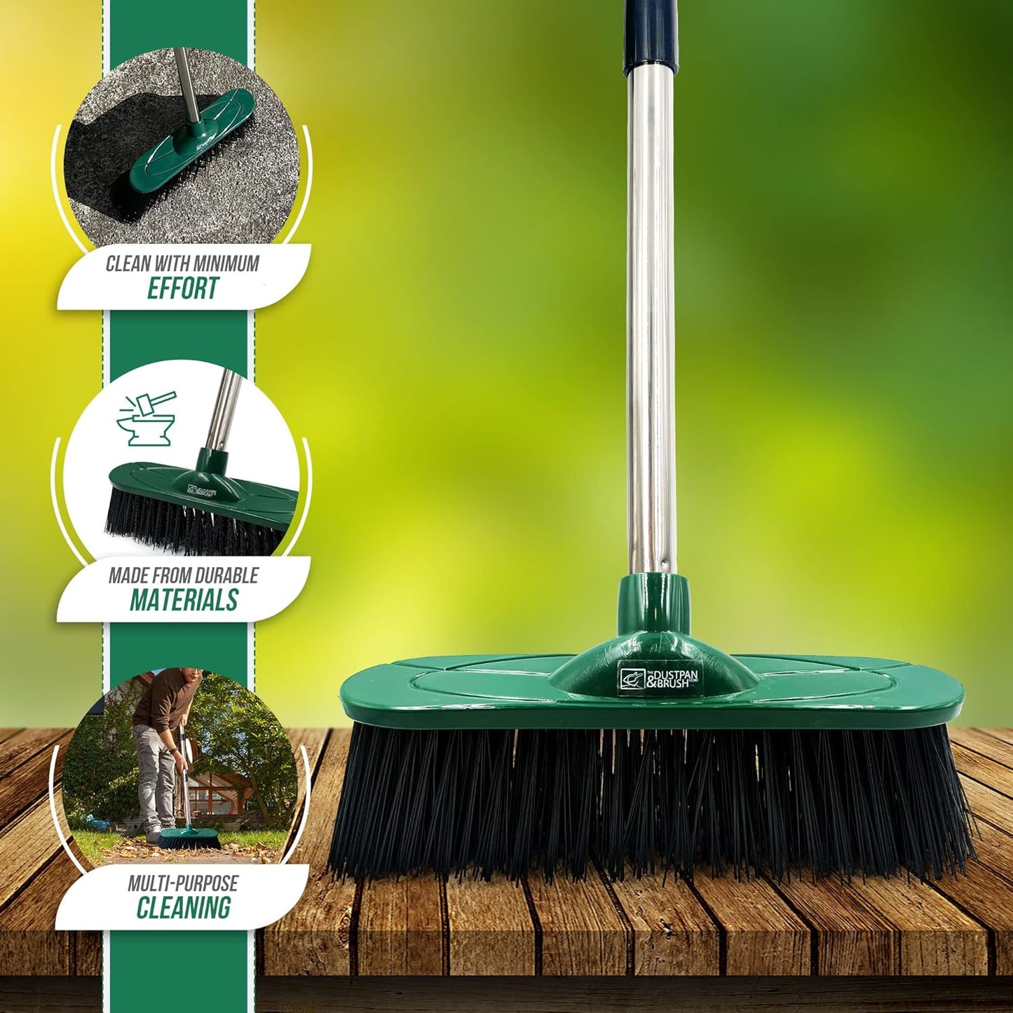 Yard Broom Outdoor Heavy Duty, 10” Synthetic Hard Bristle Brush Head and 4-Sections Stainless Steel Handle, Stiff Sweeping Broom for Cleaning Gardens, Yards, and Driveways