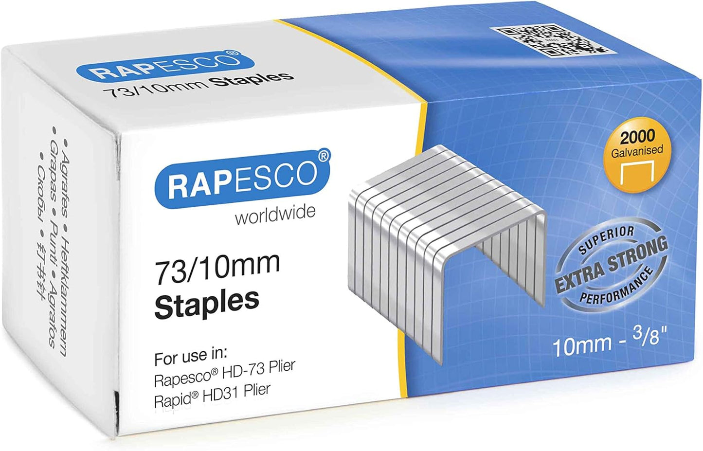 Rapesco 1260 73/10mm Galvanised Staples, Pack of 2000
