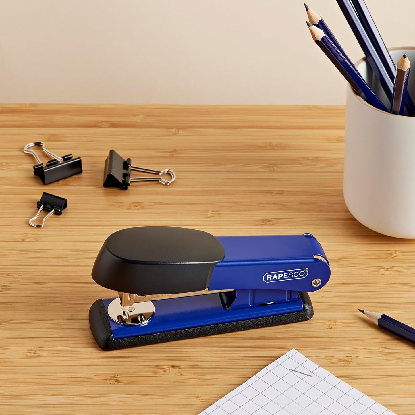 Rapesco R53500L2 Bowfin Half-Strip Stapler, 25-Sheet Capacity, Blue